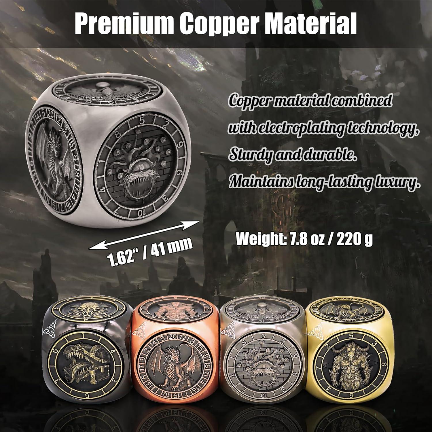 Dados Giratorios Wunhunew 7 en 1 Metal 3D Plata para RPG