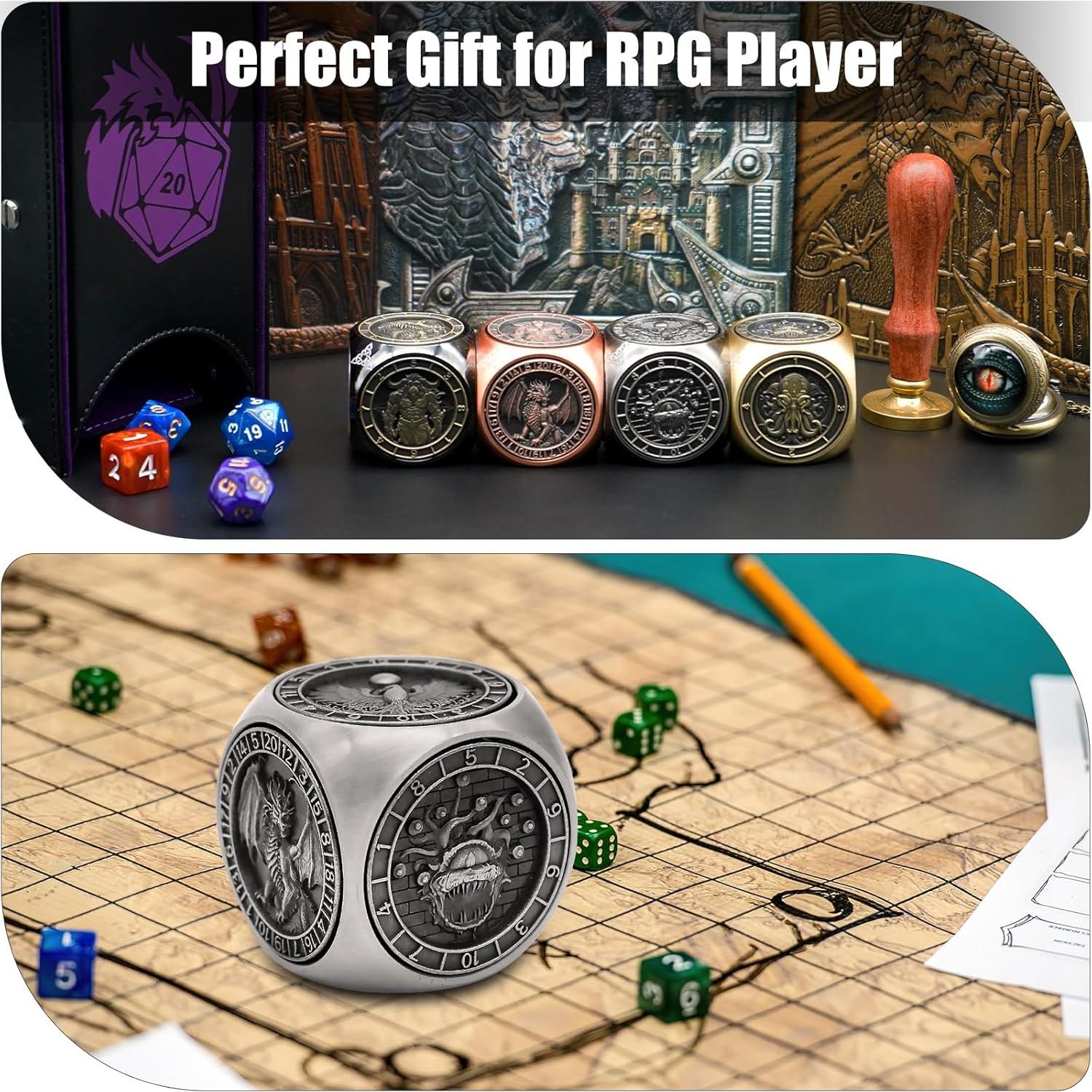 Dados Giratorios Wunhunew 7 en 1 Metal 3D Plata para RPG