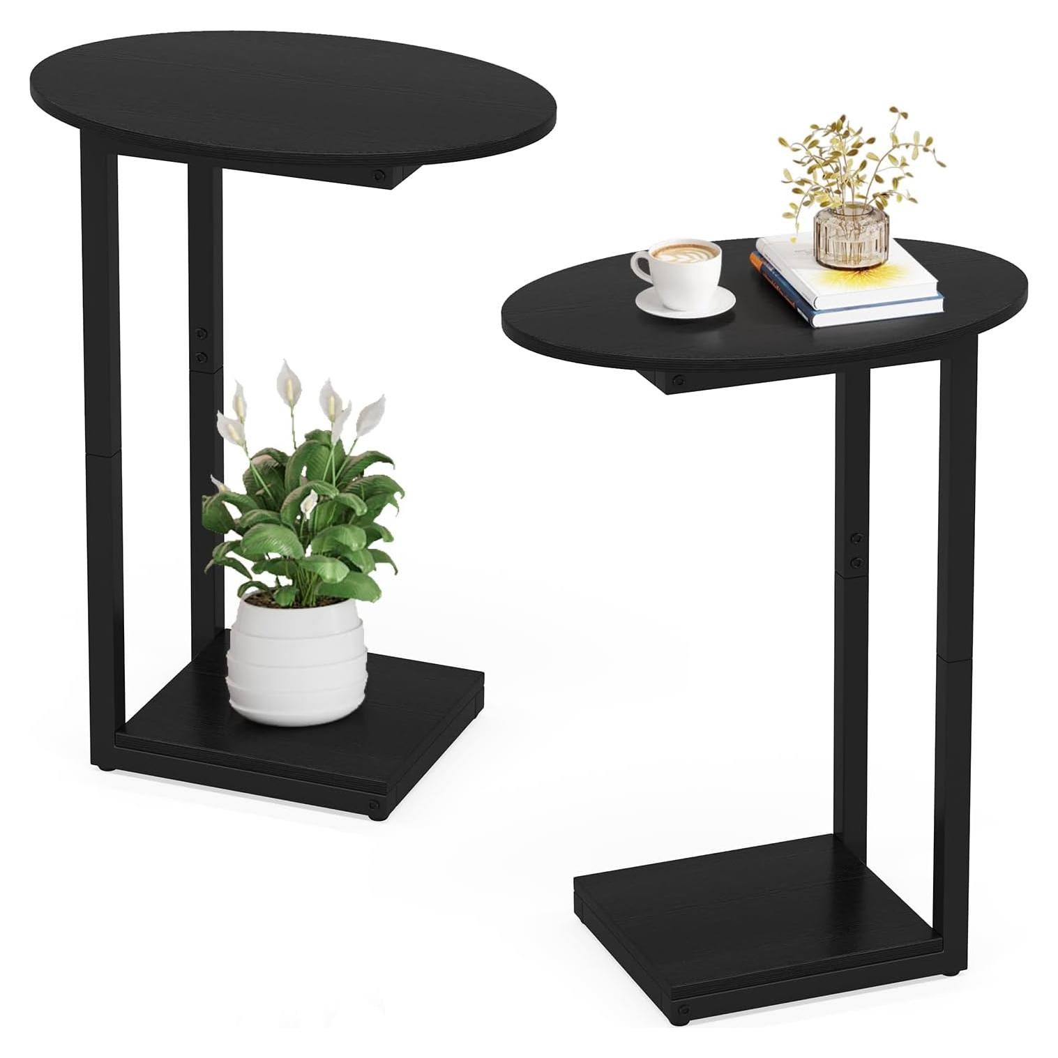 Mesa Lateral Ovalada Hosfais en Forma de C - 2 Pcs Negra