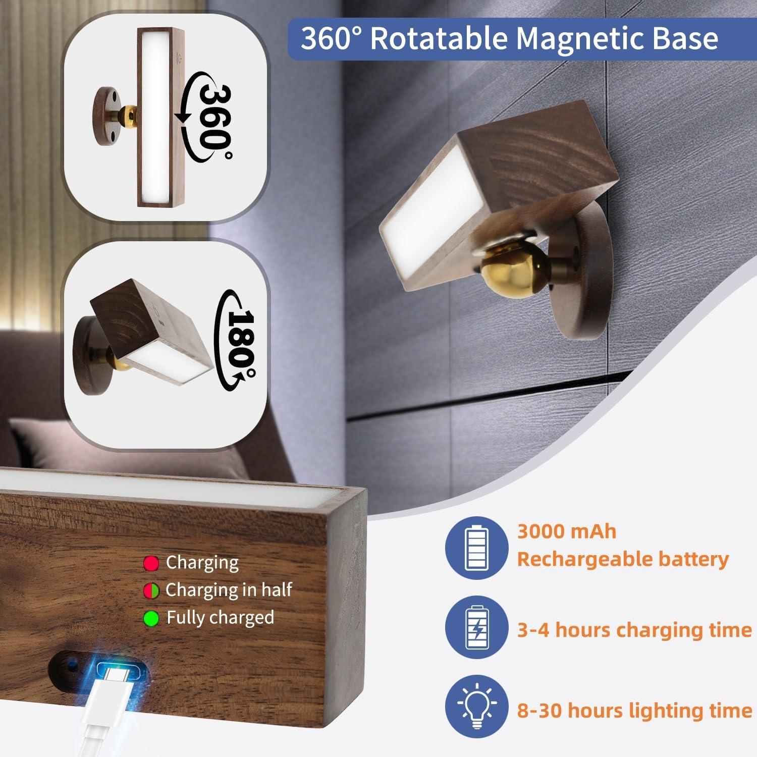 Apliques de Pared LED ROLiGHTiC, 2 Luces Inalámbricas Regulables