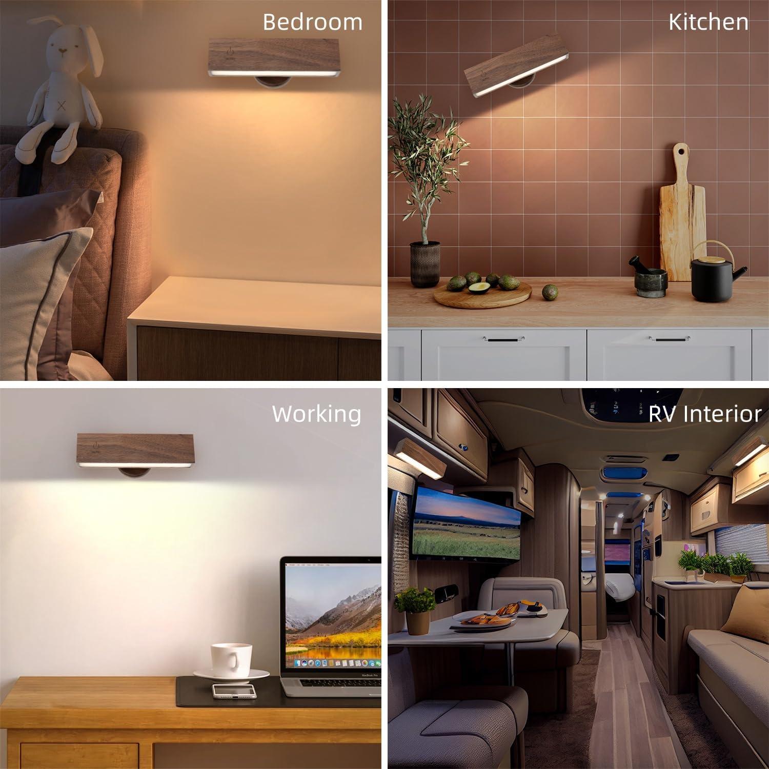 Apliques de Pared LED ROLiGHTiC, 2 Luces Inalámbricas Regulables