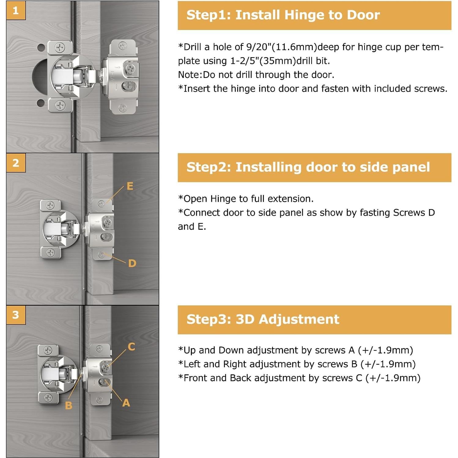 Bisagras de Gabinete FURNIWARE 10 Piezas Cierre Suave 1-1/4"