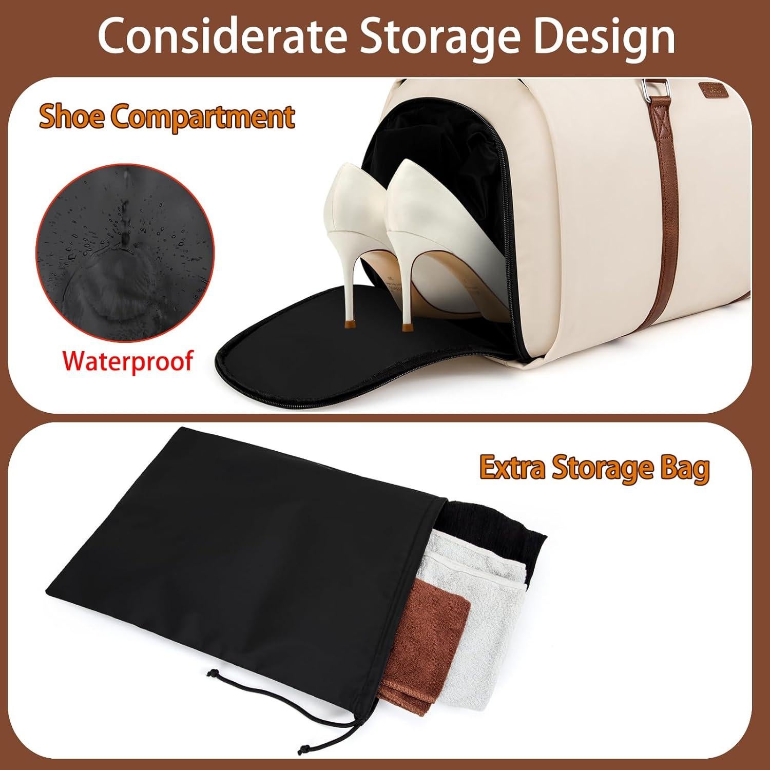 Bolsa Duffle de Prenda TIBES 2 en 1 - 53x28x31 cm - Blanco Roto