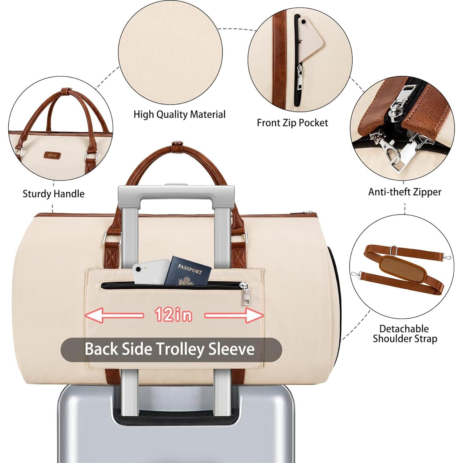 Bolsa Duffle de Prenda TIBES 2 en 1 - 53x28x31 cm - Blanco Roto