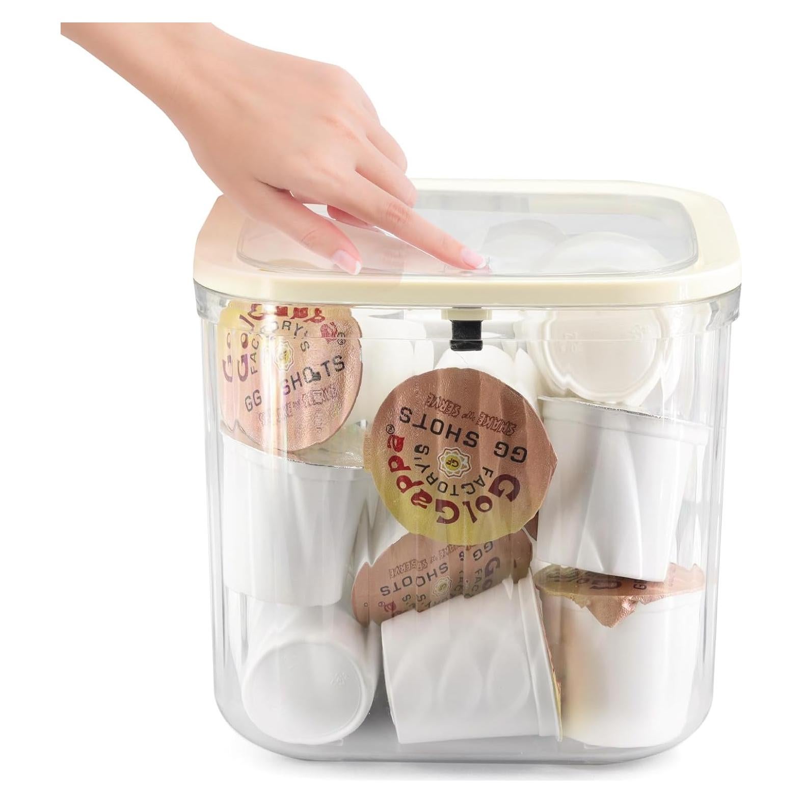Coffee Pod Holder with Pop-Up Lid, Clear K Cup Organizer for Countertop, Portable Coffee Pod Storage for Creamer, Coffee Bar Organizer