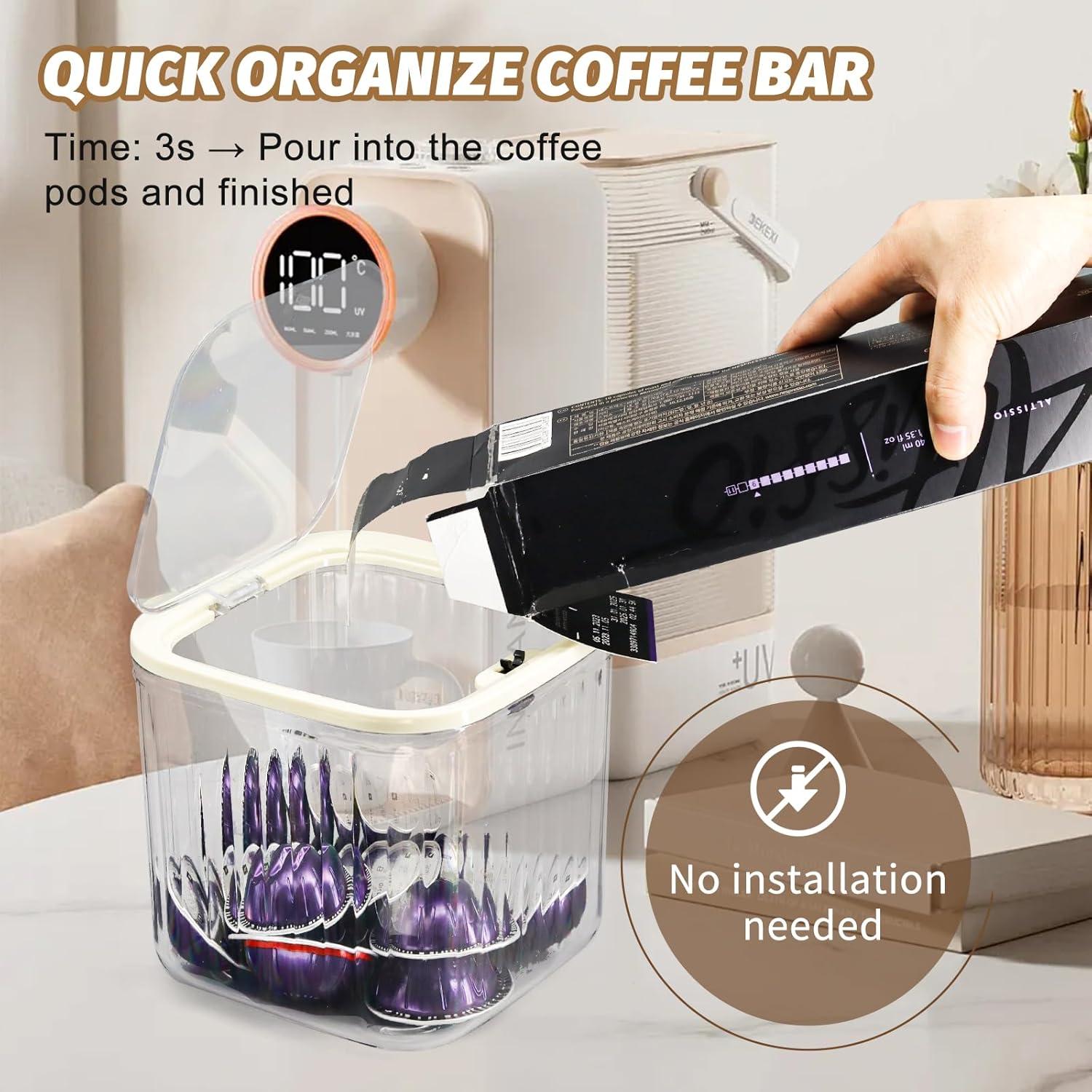 Coffee Pod Holder with Pop-Up Lid, Clear K Cup Organizer for Countertop, Portable Coffee Pod Storage for Creamer, Coffee Bar Organizer
