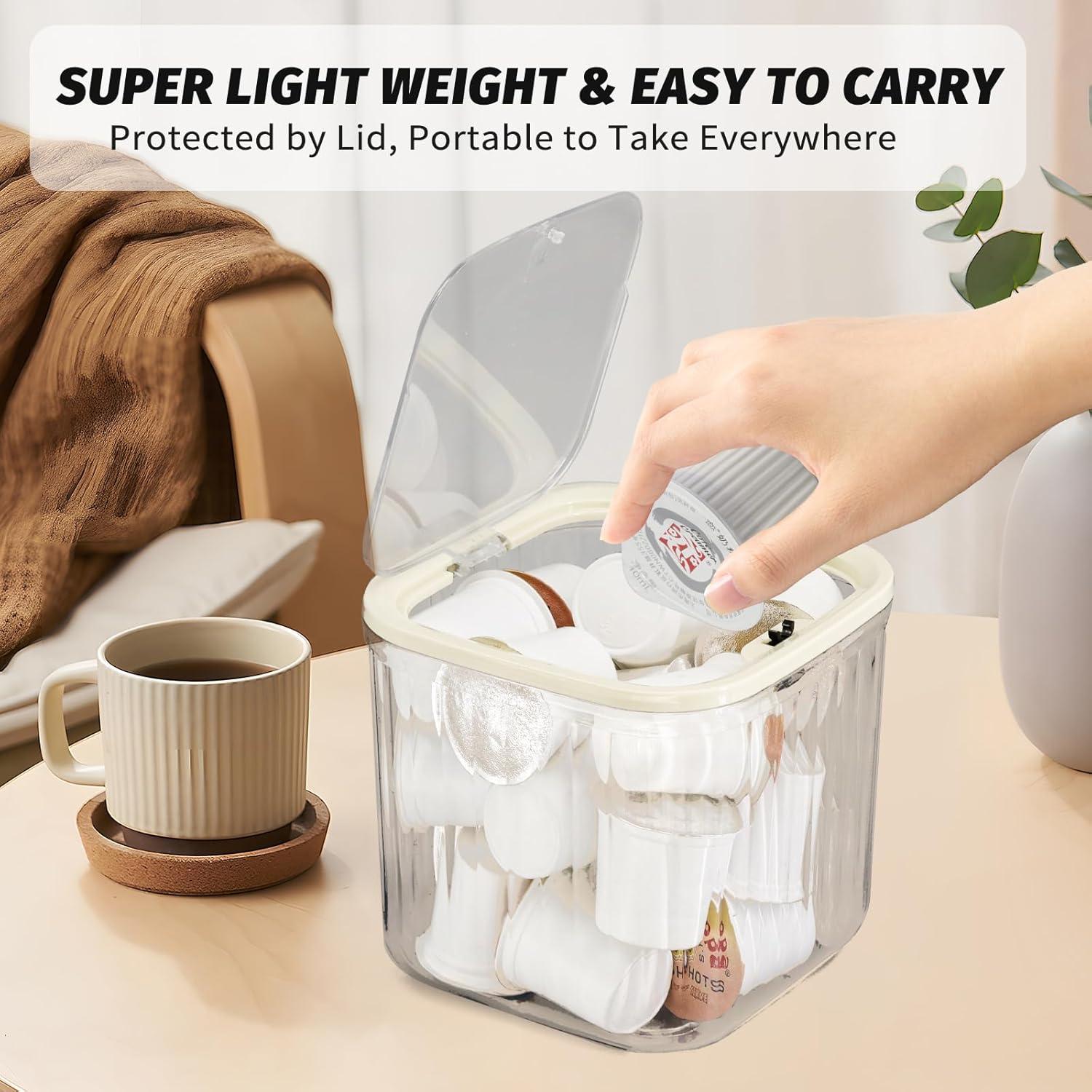 Coffee Pod Holder with Pop-Up Lid, Clear K Cup Organizer for Countertop, Portable Coffee Pod Storage for Creamer, Coffee Bar Organizer