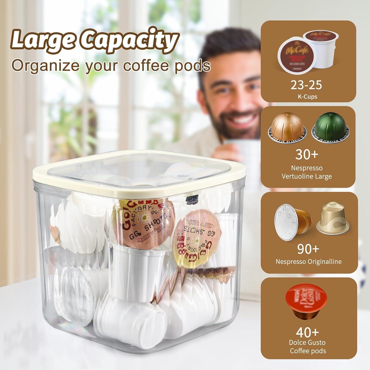 Coffee Pod Holder with Pop-Up Lid, Clear K Cup Organizer for Countertop, Portable Coffee Pod Storage for Creamer, Coffee Bar Organizer
