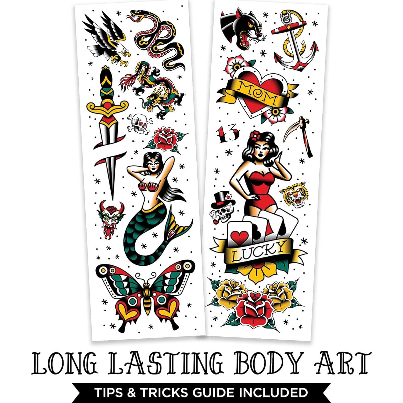 Tatuajes Temporales Tradicionales Americanos Savvi - 18 Piezas