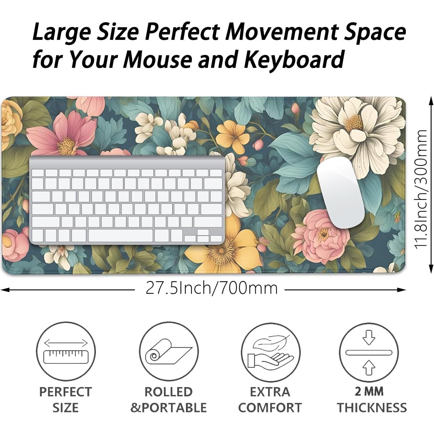 Alfombrilla de Ratón Grande MZSVDVD Floral 70x30 cm Antideslizante