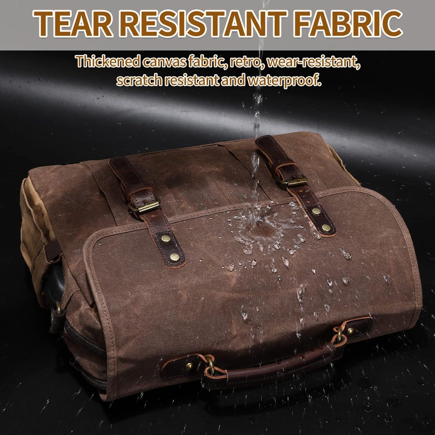 Bolsa Mensajera de Lona y Cuero Genuino para Laptop 15.6" Marrón