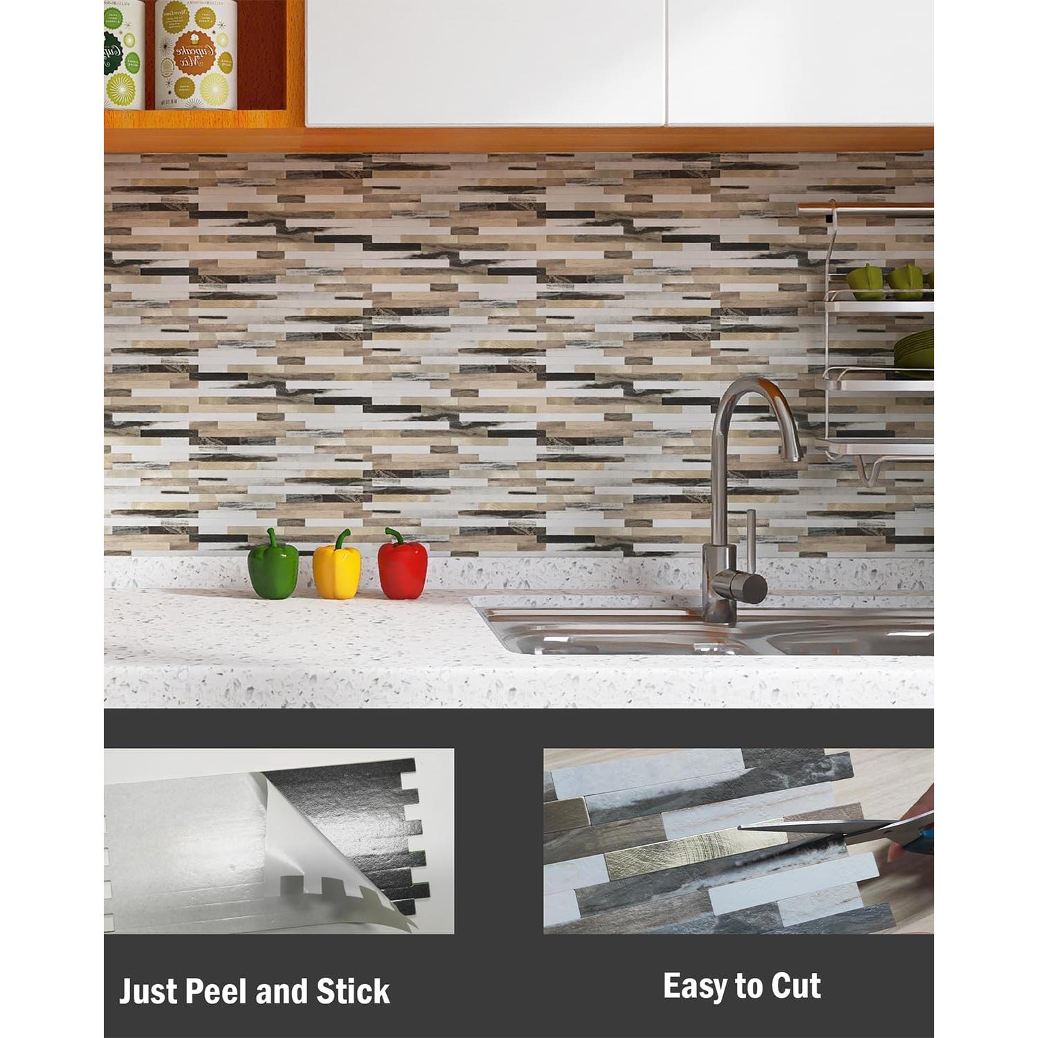 KASARO Azulejo Autoadhesivo 20 Piezas Mármol Marrón Blanco