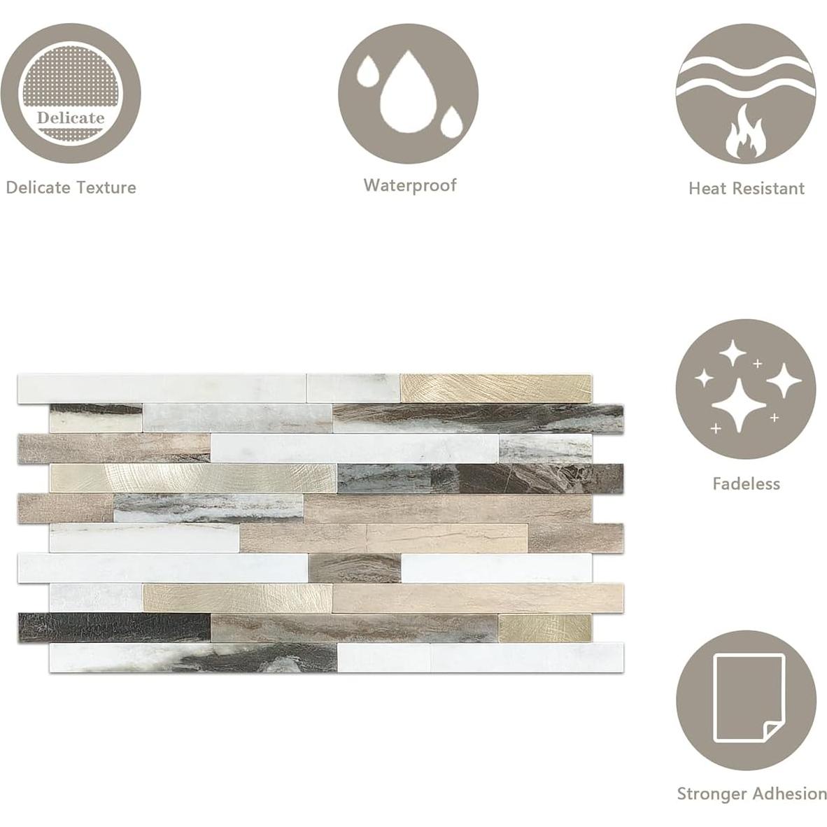 KASARO Azulejo Autoadhesivo 20 Piezas Mármol Marrón Blanco