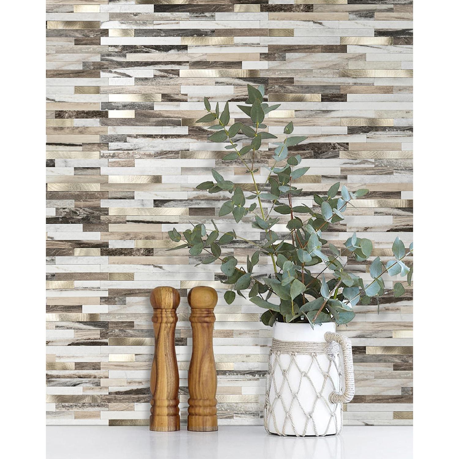 KASARO Azulejo Autoadhesivo 20 Piezas Mármol Marrón Blanco