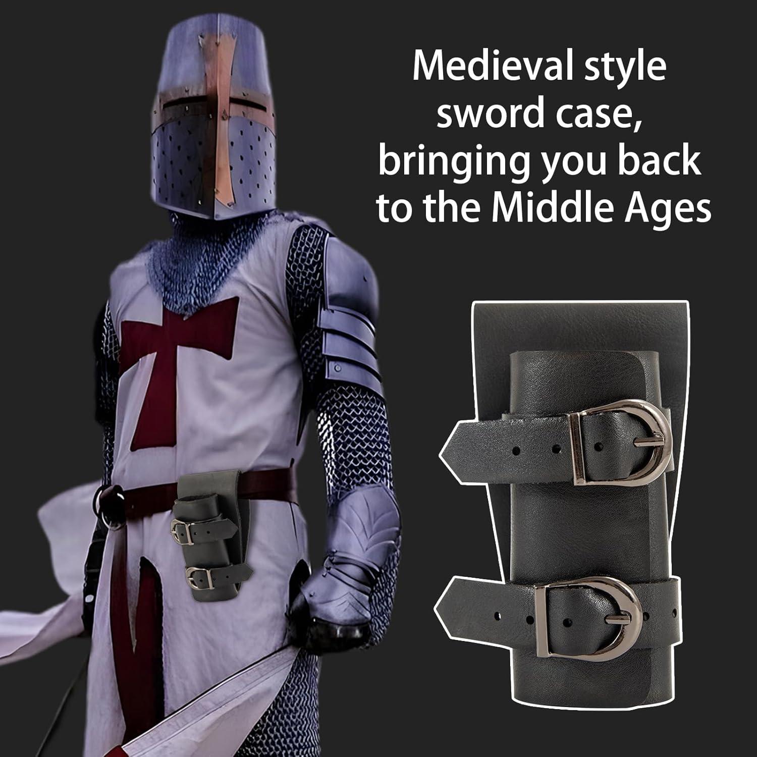 Funda de Daga Medieval Degpum Ajustable de Cuero Negro