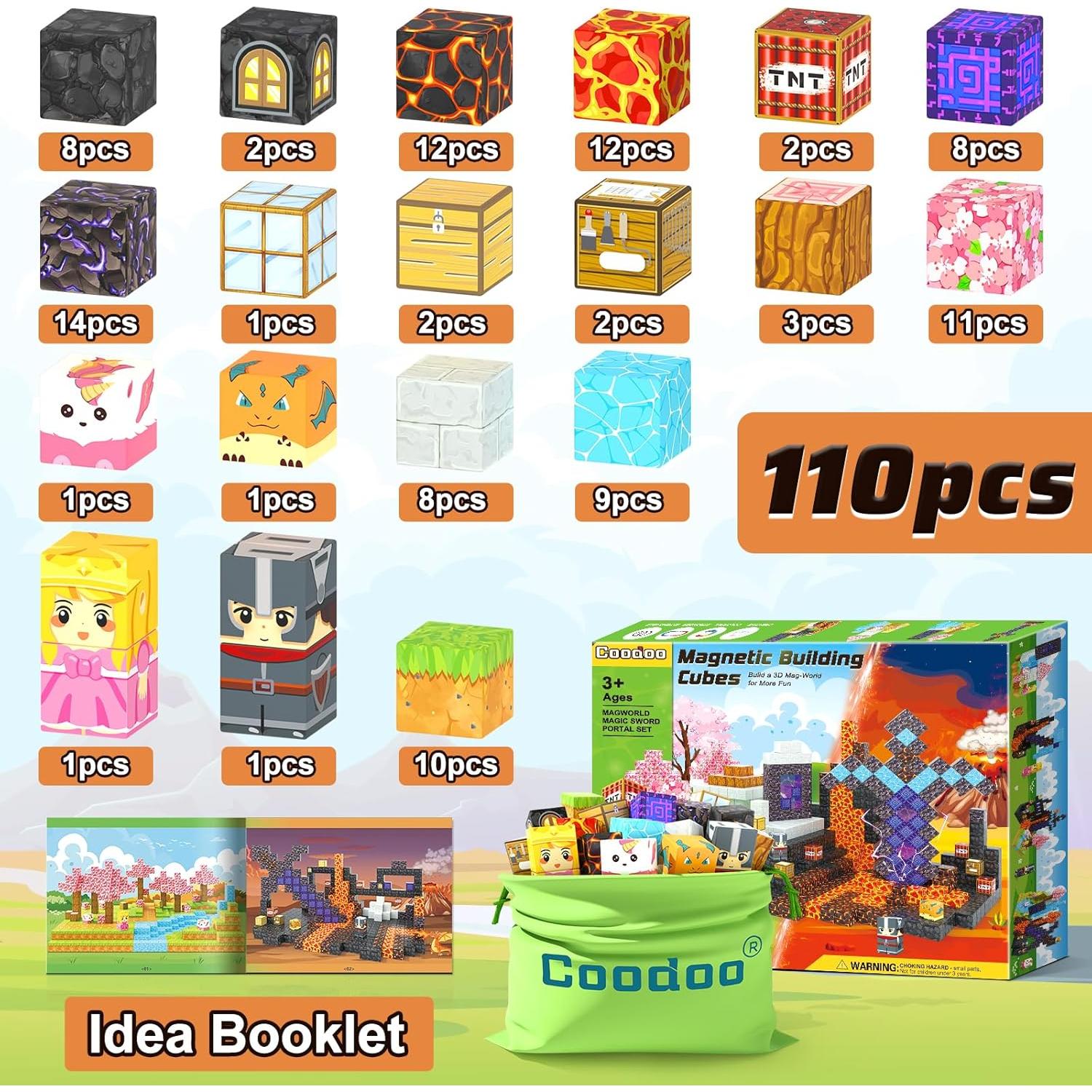 Bloques Magnéticos Coodoo 110 Piezas Juguetes STEM 3-8 Años