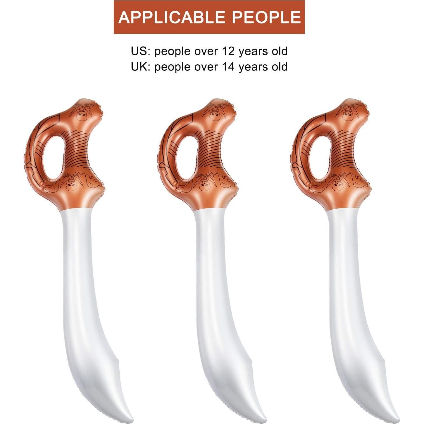 12 Espadas Inflables de Pirata Boao 58 cm para Fiestas