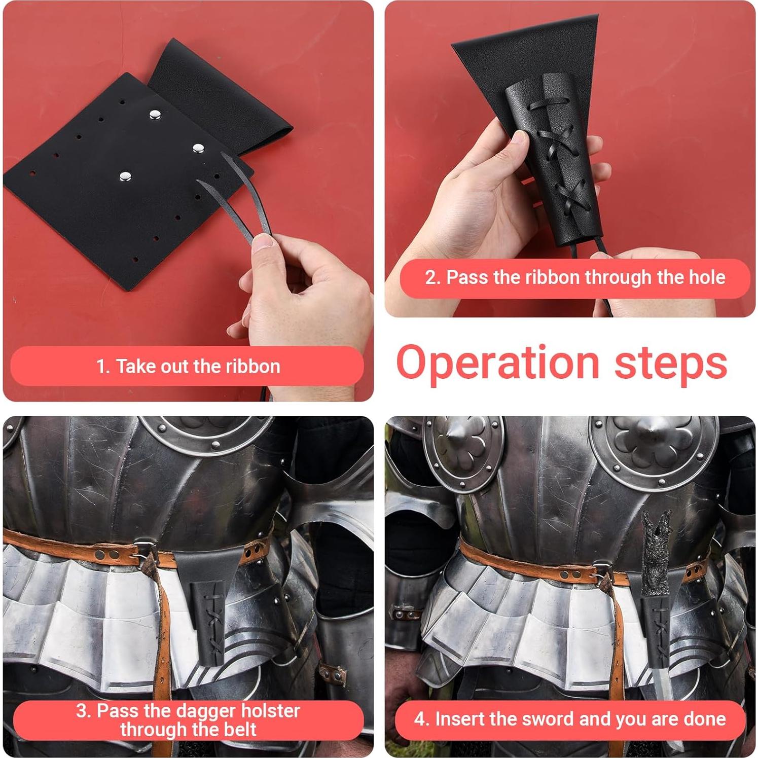 Funda de Daga Medieval de Cuero Psyqtsuary Ajustable Negra