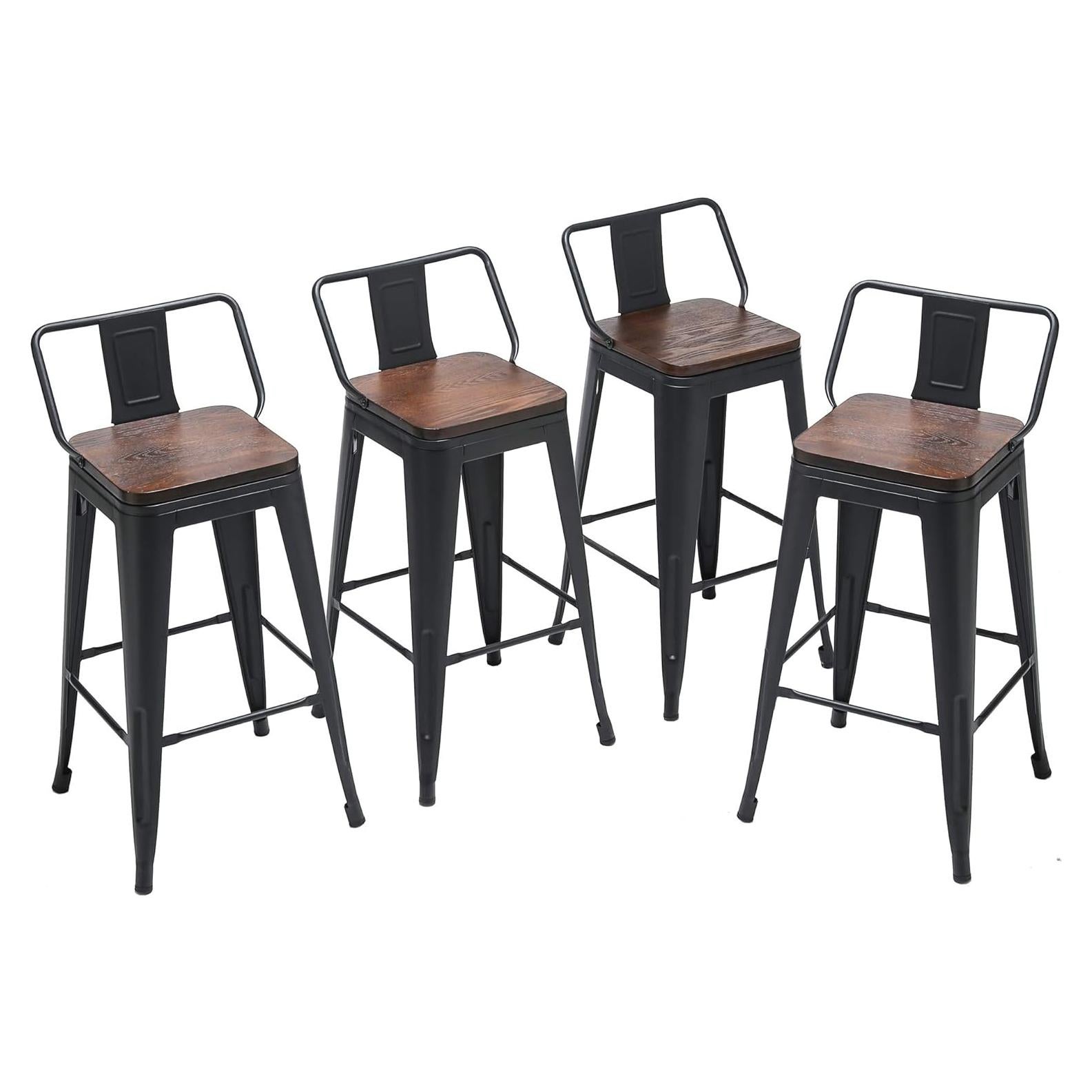 Juego de 4 Taburetes de Bar Yongqiang Metal con Respaldo 61 cm