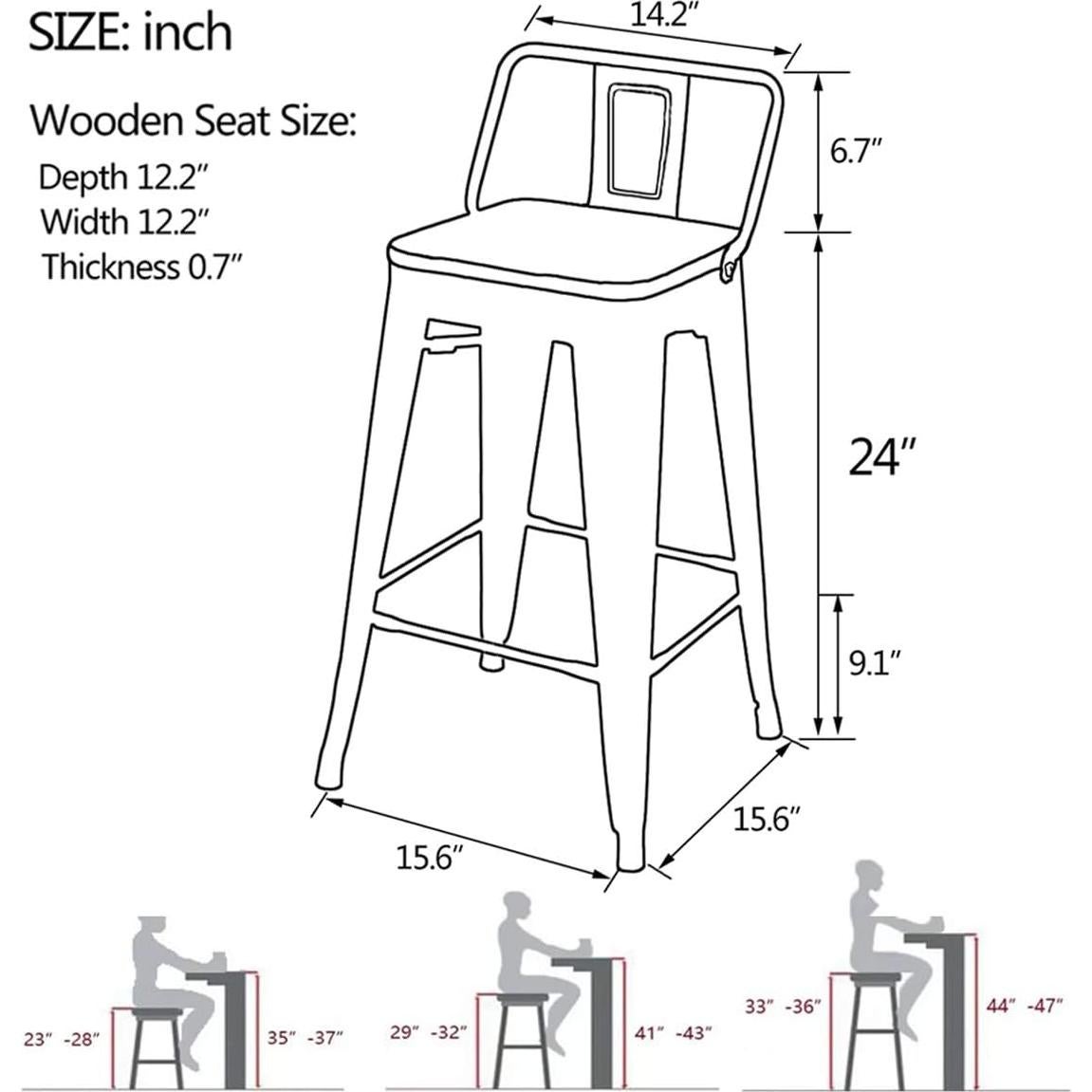 Juego de 4 Taburetes de Bar Yongqiang Metal con Respaldo 61 cm