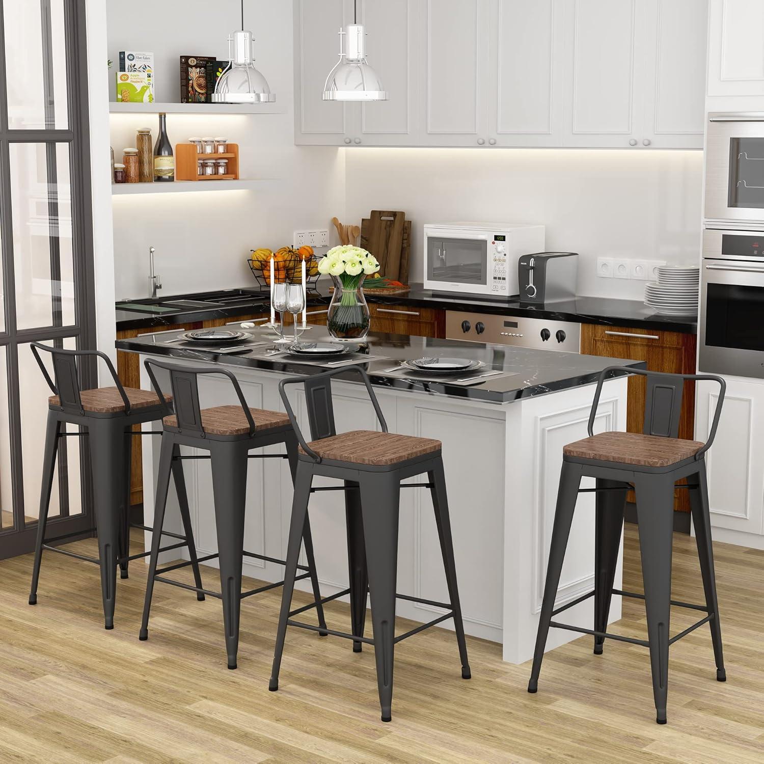 Juego de 4 Taburetes de Bar Yongqiang Metal con Respaldo 61 cm