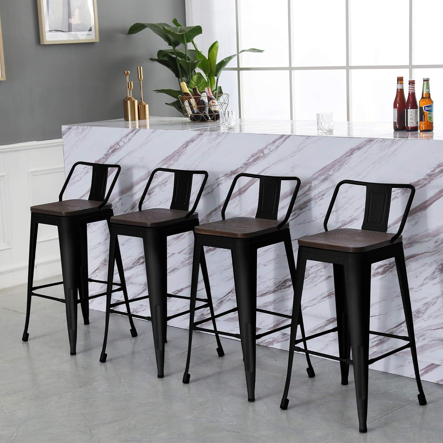 Juego de 4 Taburetes de Bar Yongqiang Metal con Respaldo 61 cm