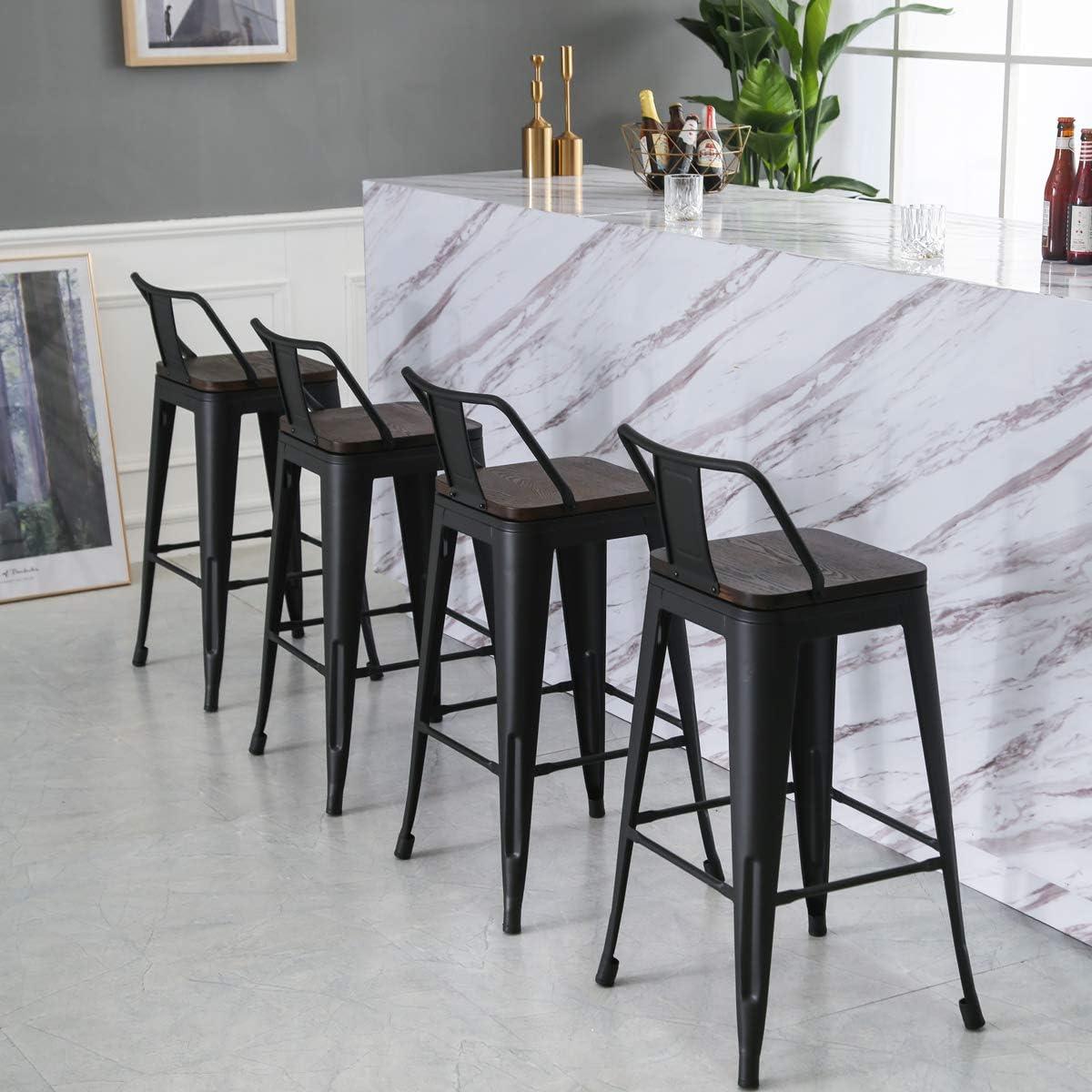 Juego de 4 Taburetes de Bar Yongqiang Metal con Respaldo 61 cm