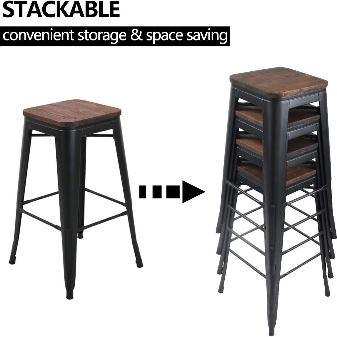 Juego de 4 Taburetes de Bar Yongqiang Metal con Respaldo 61 cm