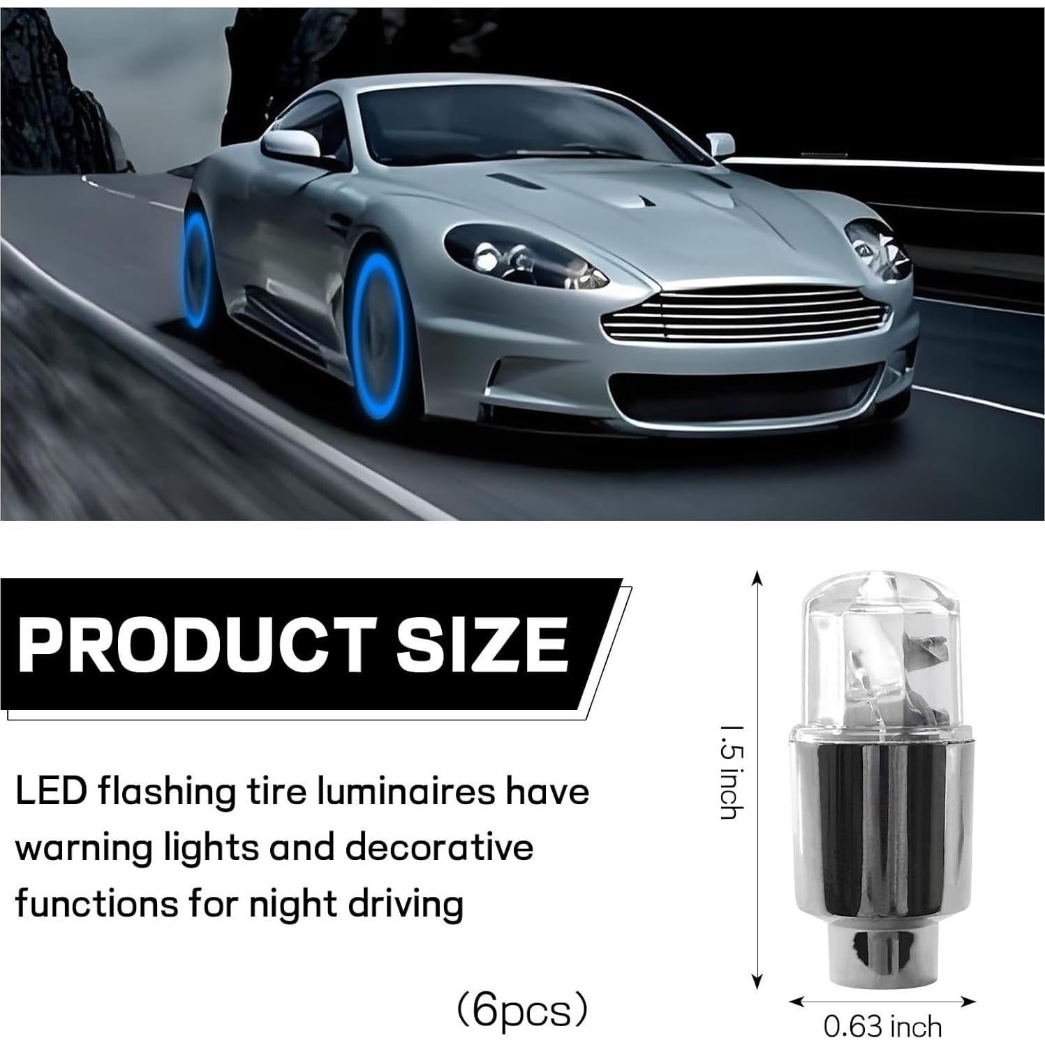 6 Luces de Válvula LED Wogomz para Neumáticos de Coche Azul