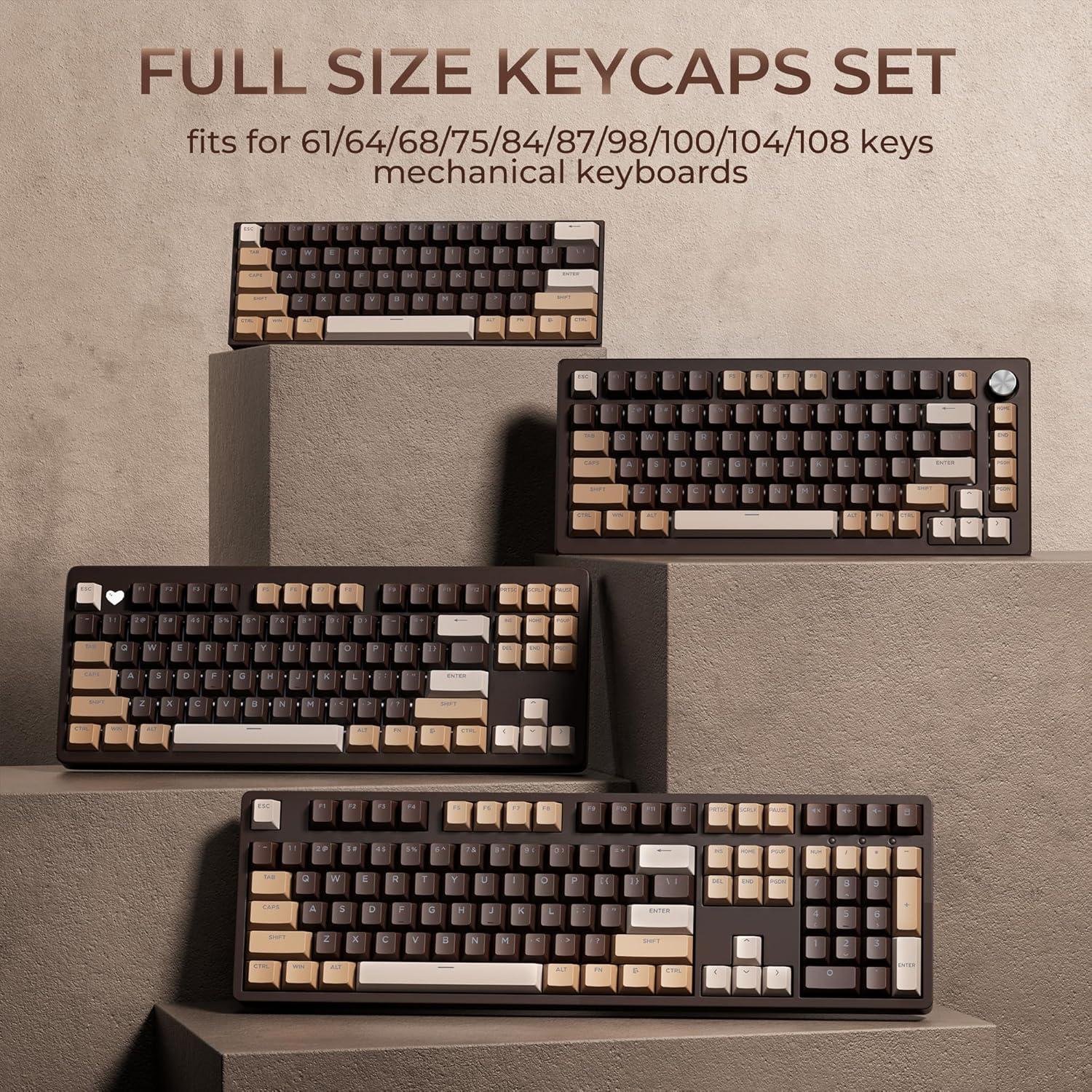 XVX Brillantes Keycaps 133 Teclas PBT Marrón Café Compatible