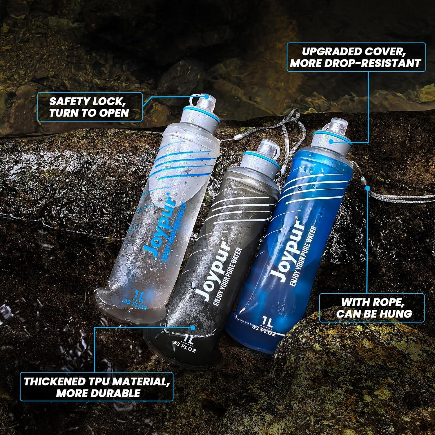 Botella de Filtro de Agua Plegable joypur 650ml Azul BPA Free