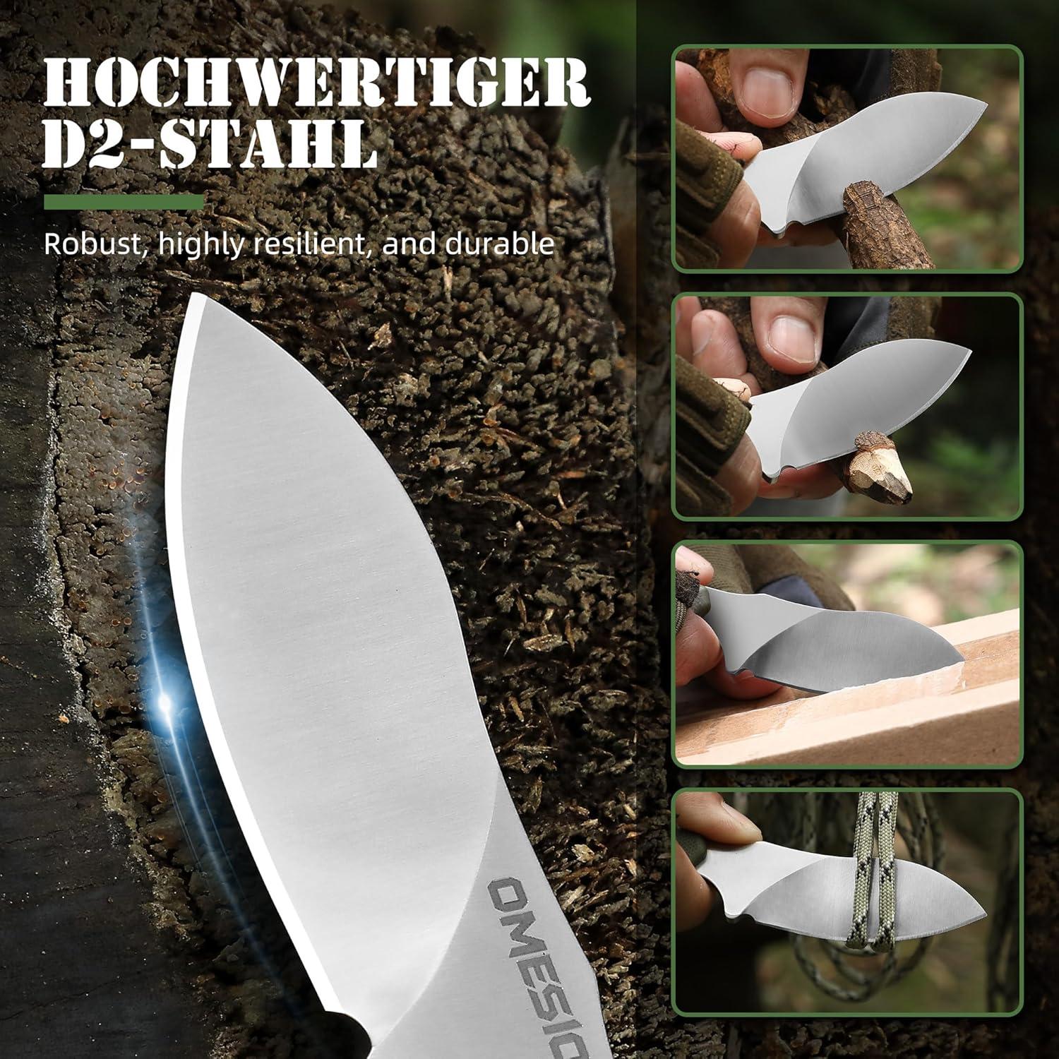 Cuchillo de Cuello Omesio ZLJR, Acero D2, 14.76 cm, Funda Kydex