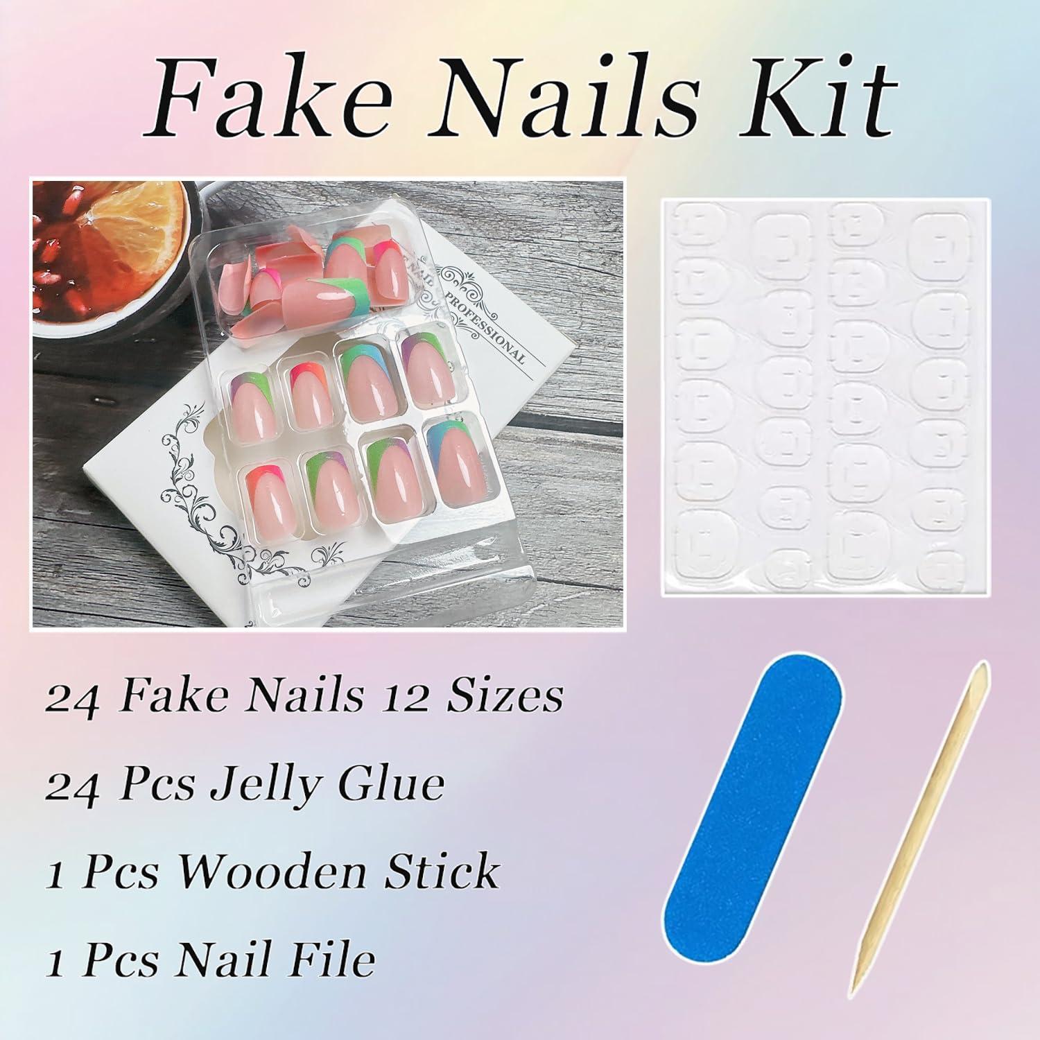 24 Piezas Uñas Postizas Francesas Cortas Coloridas NZRAESTRS