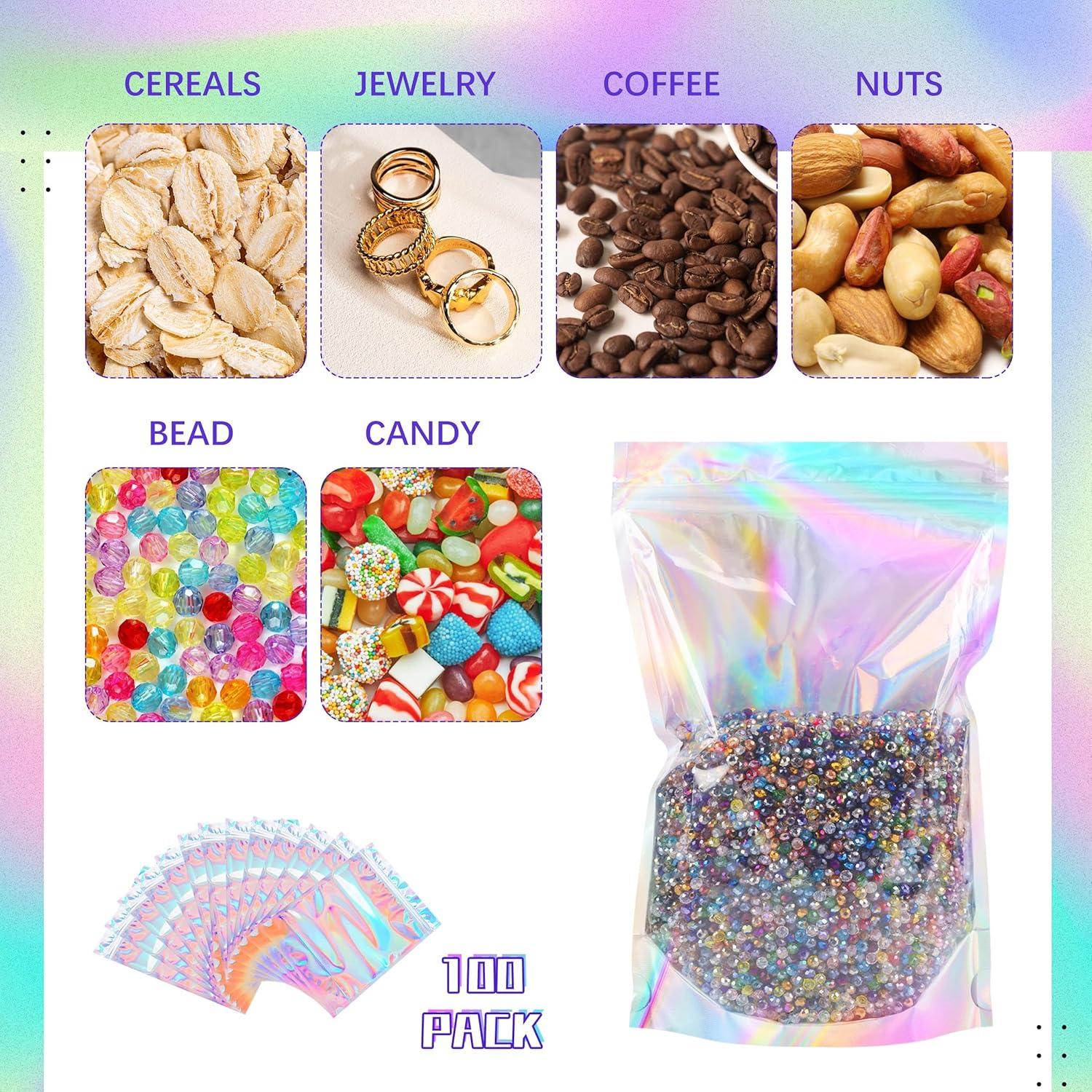 Bolsas de Mylar Holográficas Reutilizables NPLUX 50 Unidades 12.7x20.3CM