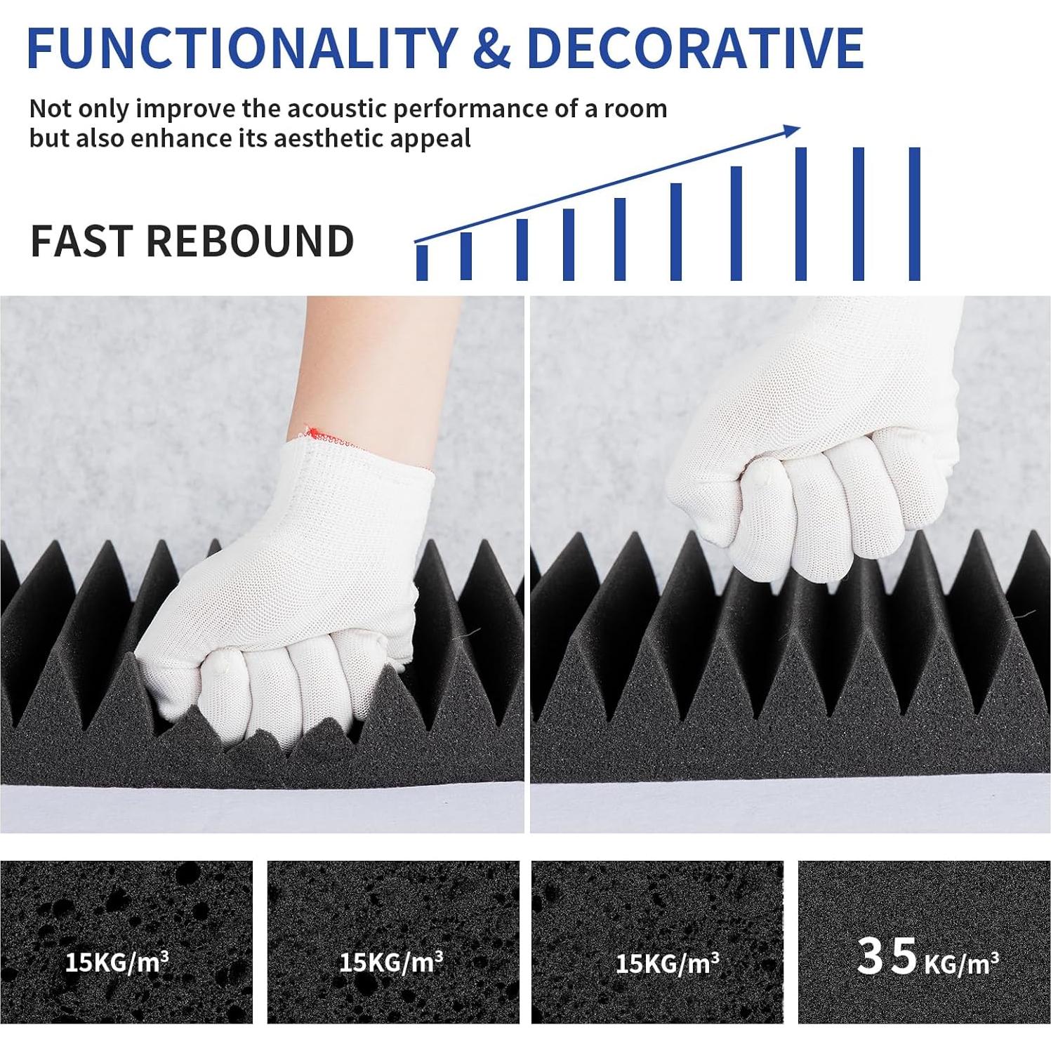 Paquete de 24 Paneles de Espuma Acústica 30x30 cm Negro