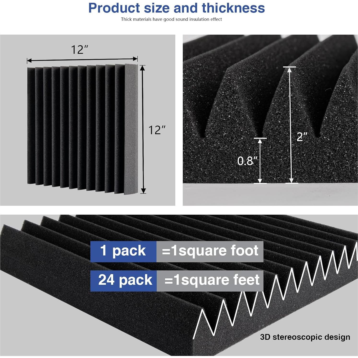 Paquete de 24 Paneles de Espuma Acústica 30x30 cm Negro