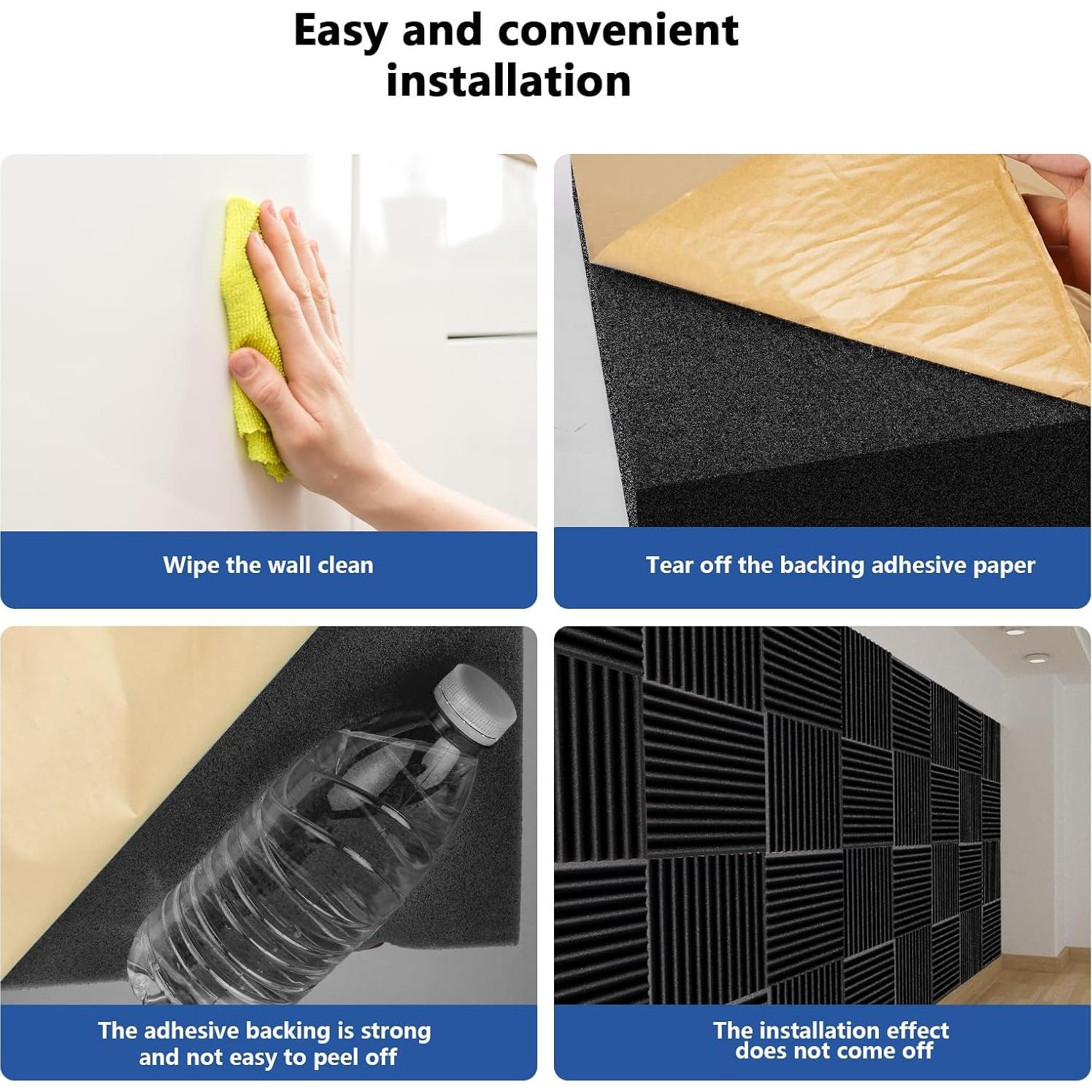 Paquete de 24 Paneles de Espuma Acústica 30x30 cm Negro