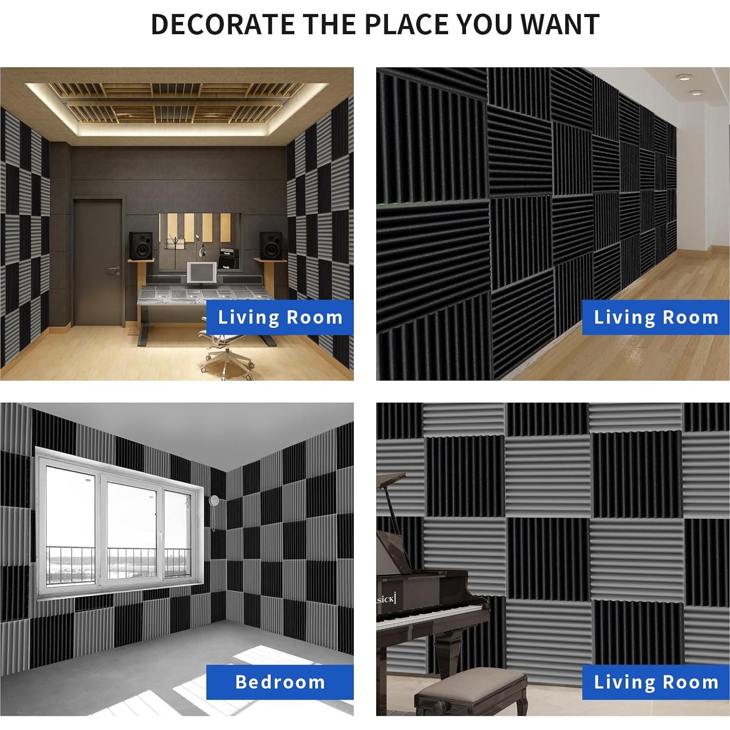 Paquete de 24 Paneles de Espuma Acústica 30x30 cm Negro