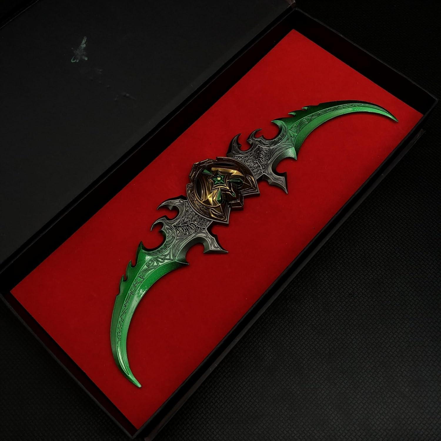 Game Weapon Life-Size Warglaive of Azzinoth Sword 10.6'' Metal Material Unsharpened Sword Cosplay Props Game Weapon Collectition Desktop Display Decoration