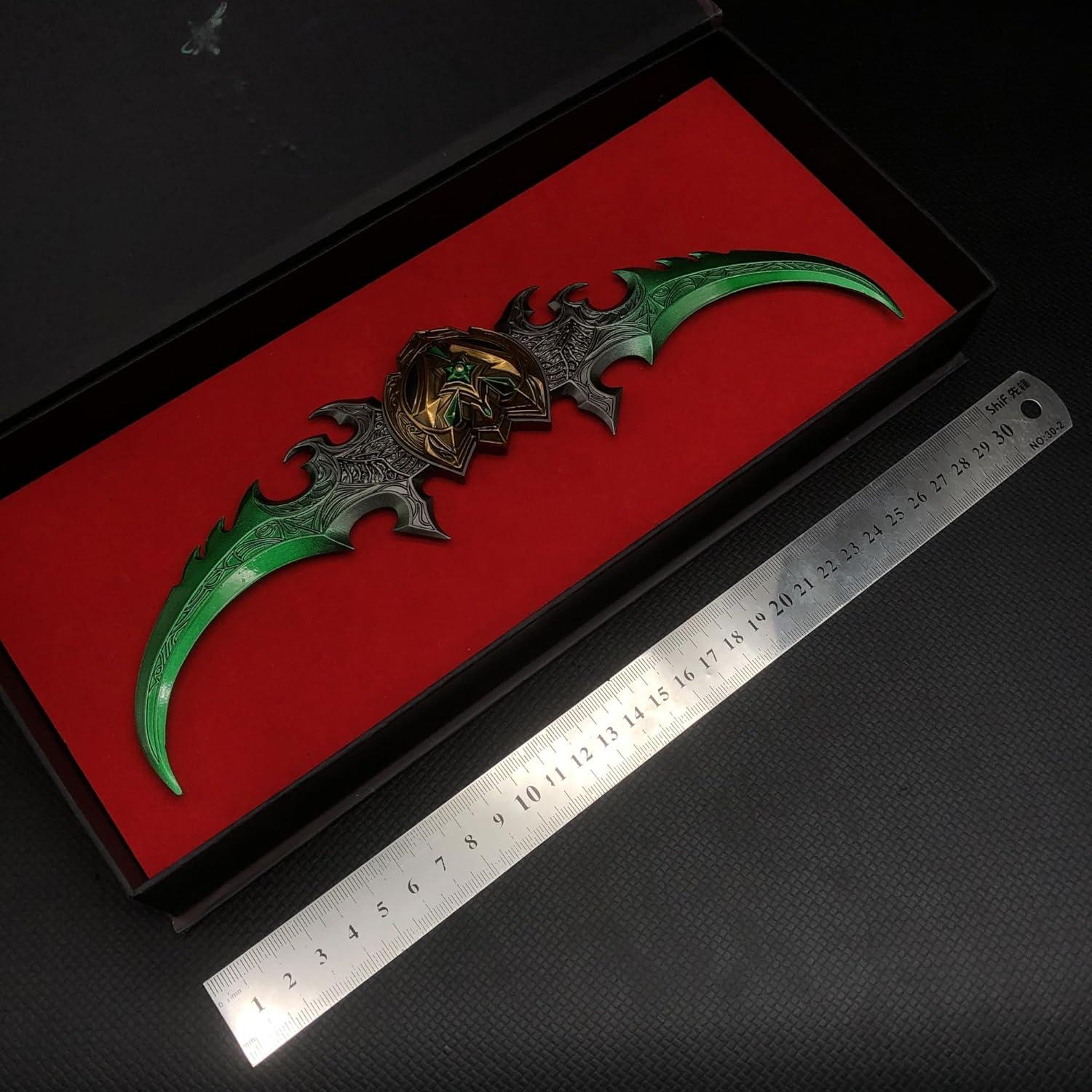Game Weapon Life-Size Warglaive of Azzinoth Sword 10.6'' Metal Material Unsharpened Sword Cosplay Props Game Weapon Collectition Desktop Display Decoration