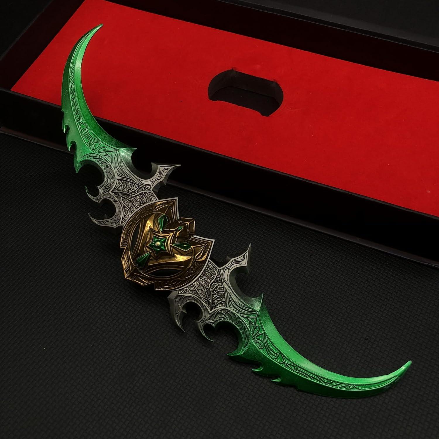 Game Weapon Life-Size Warglaive of Azzinoth Sword 10.6'' Metal Material Unsharpened Sword Cosplay Props Game Weapon Collectition Desktop Display Decoration