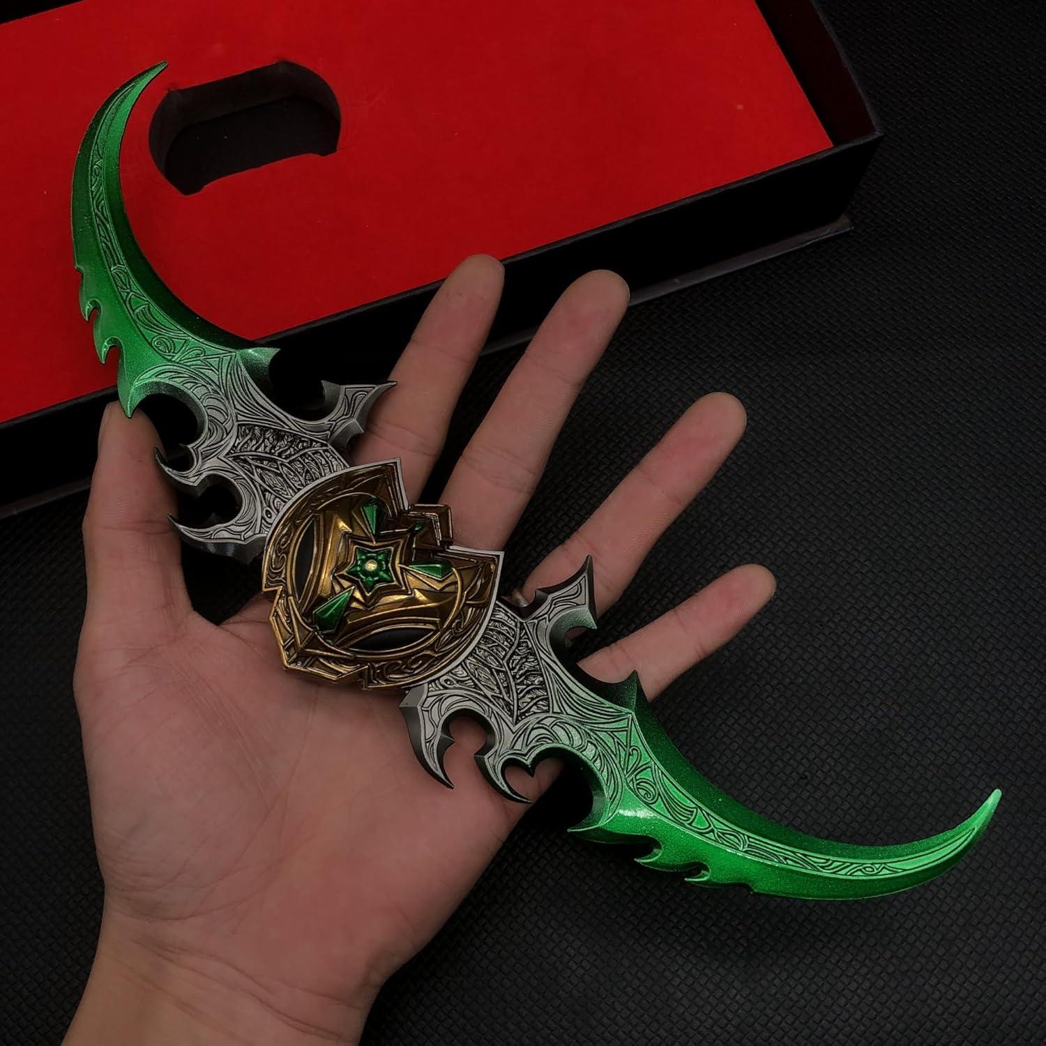 Game Weapon Life-Size Warglaive of Azzinoth Sword 10.6'' Metal Material Unsharpened Sword Cosplay Props Game Weapon Collectition Desktop Display Decoration