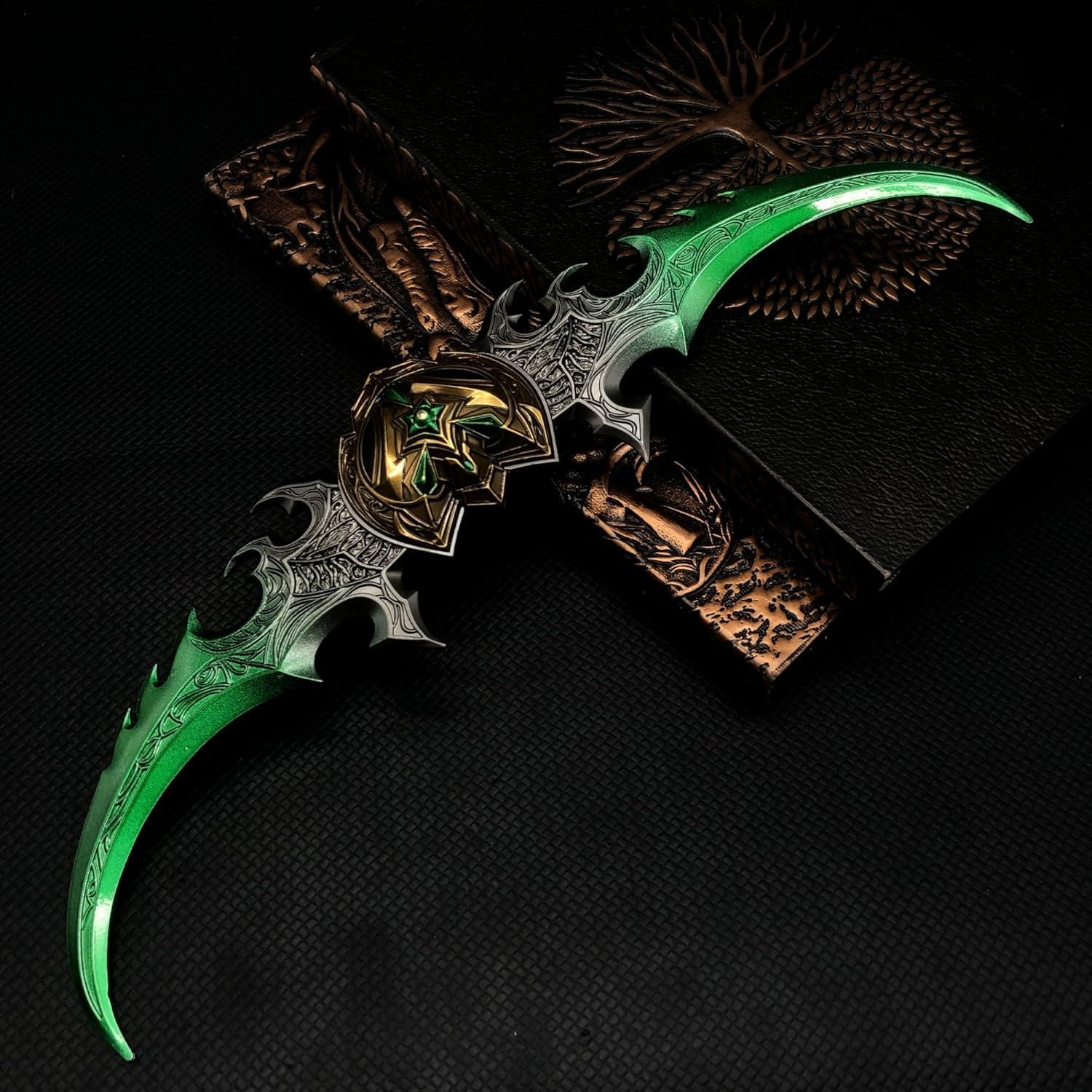 Game Weapon Life-Size Warglaive of Azzinoth Sword 10.6'' Metal Material Unsharpened Sword Cosplay Props Game Weapon Collectition Desktop Display Decoration