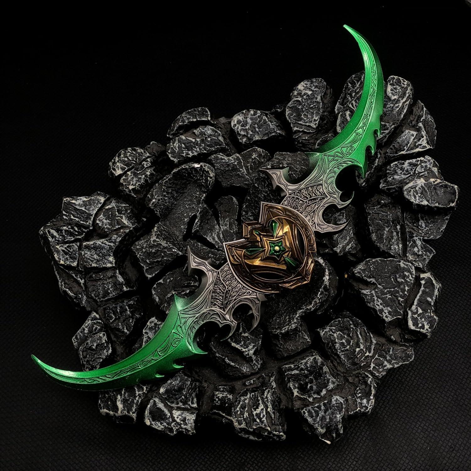 Game Weapon Life-Size Warglaive of Azzinoth Sword 10.6'' Metal Material Unsharpened Sword Cosplay Props Game Weapon Collectition Desktop Display Decoration