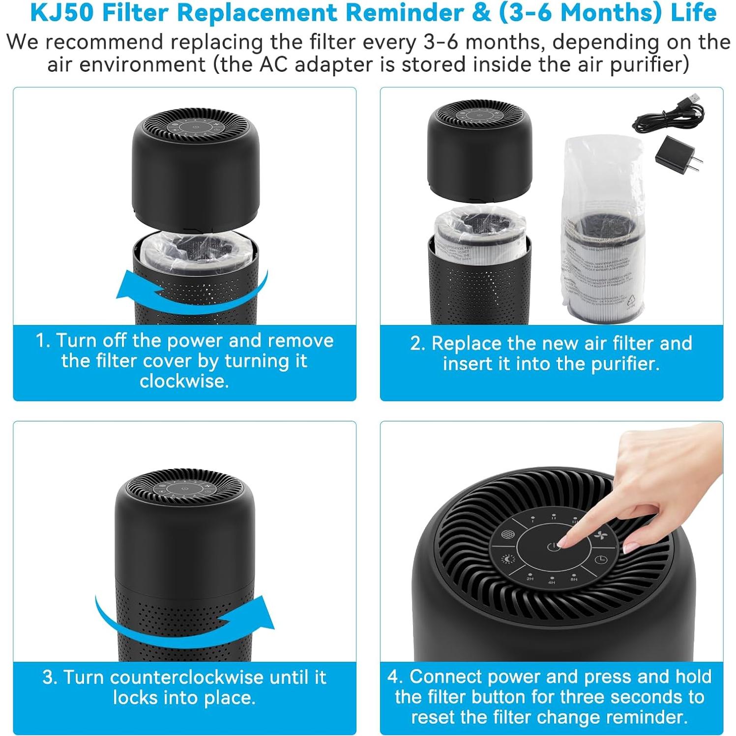 Purificador de Aire KJ50 H13 HEPA Silencioso 20dB para Dormitorio