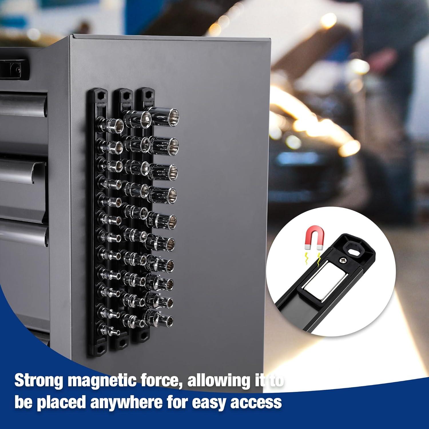 Organizador de Enchufes Magnético WORKPRO 33.5 cm Negro x 10 Clips