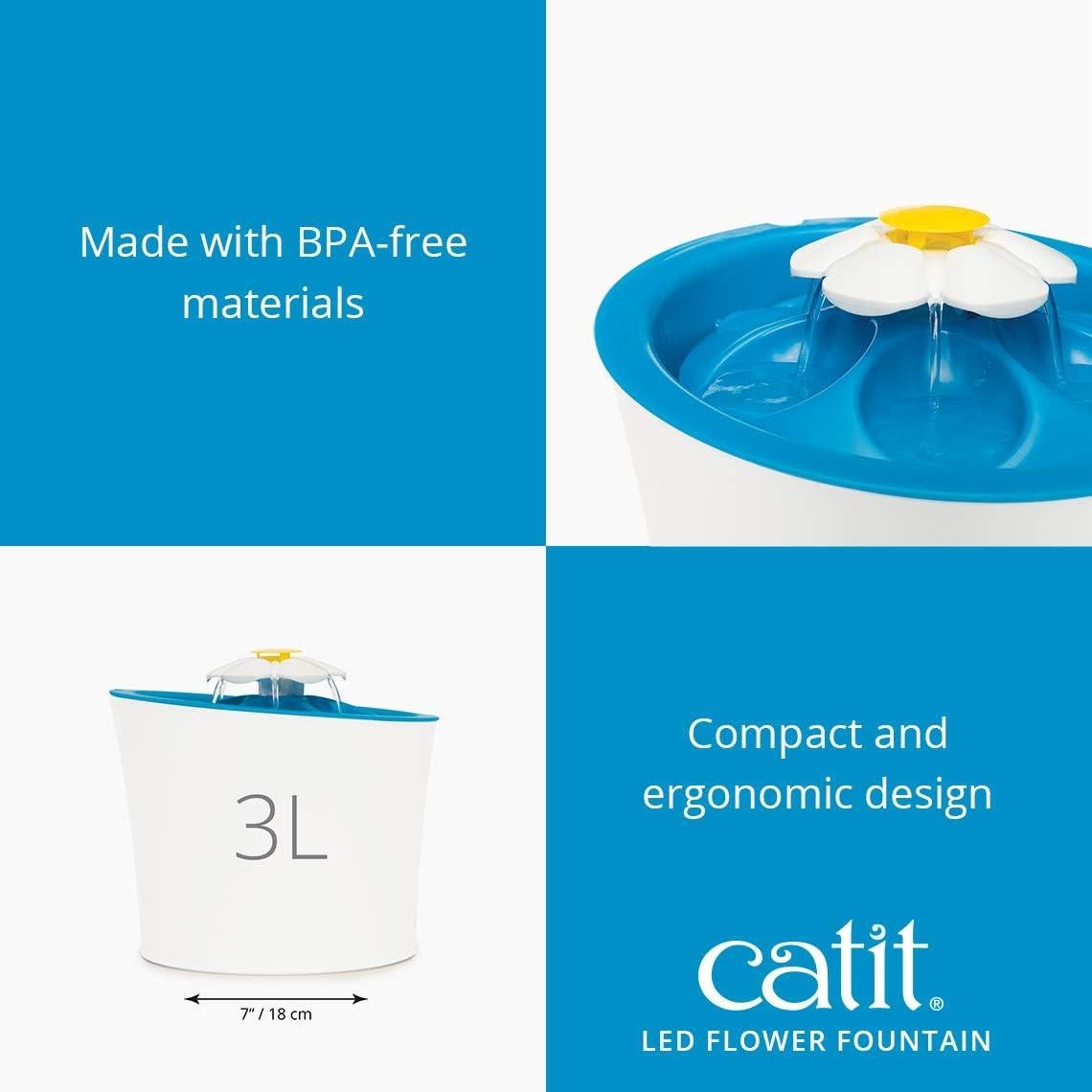 Fuente de Agua LED para Gatos Catit 3L Azul con Filtro