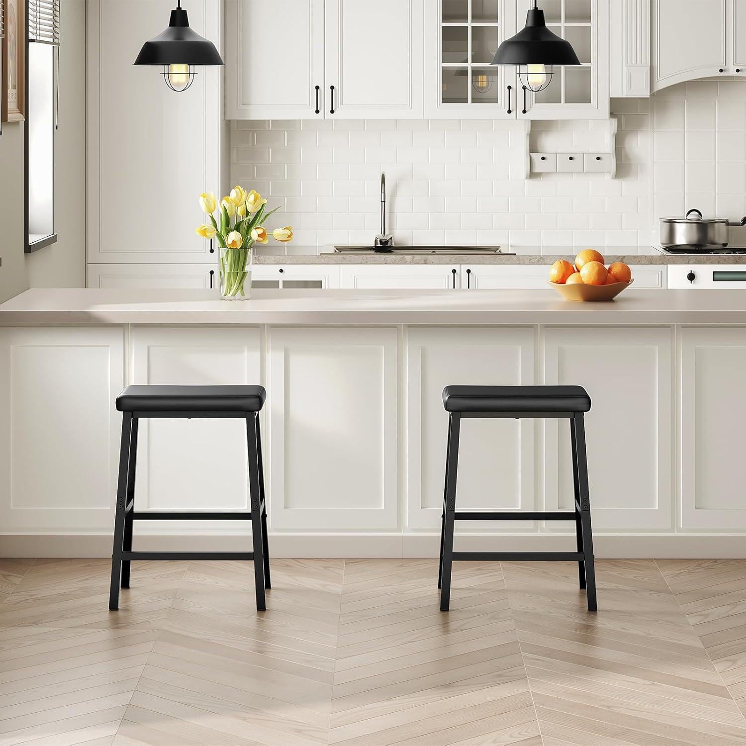 Set de 2 Taburetes de Bar HOOBRO 61 cm Cuero PU Negro