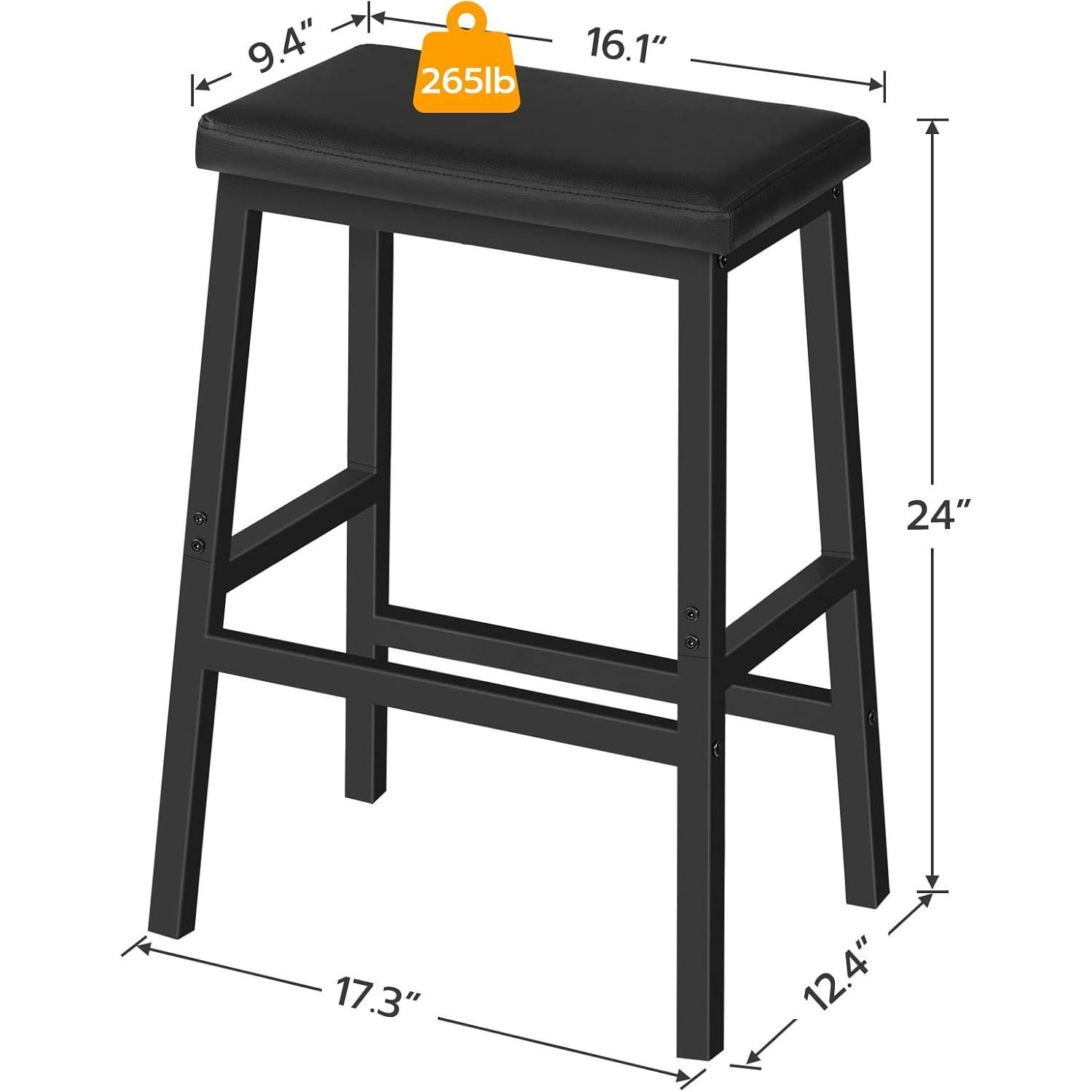 Set de 2 Taburetes de Bar HOOBRO 61 cm Cuero PU Negro