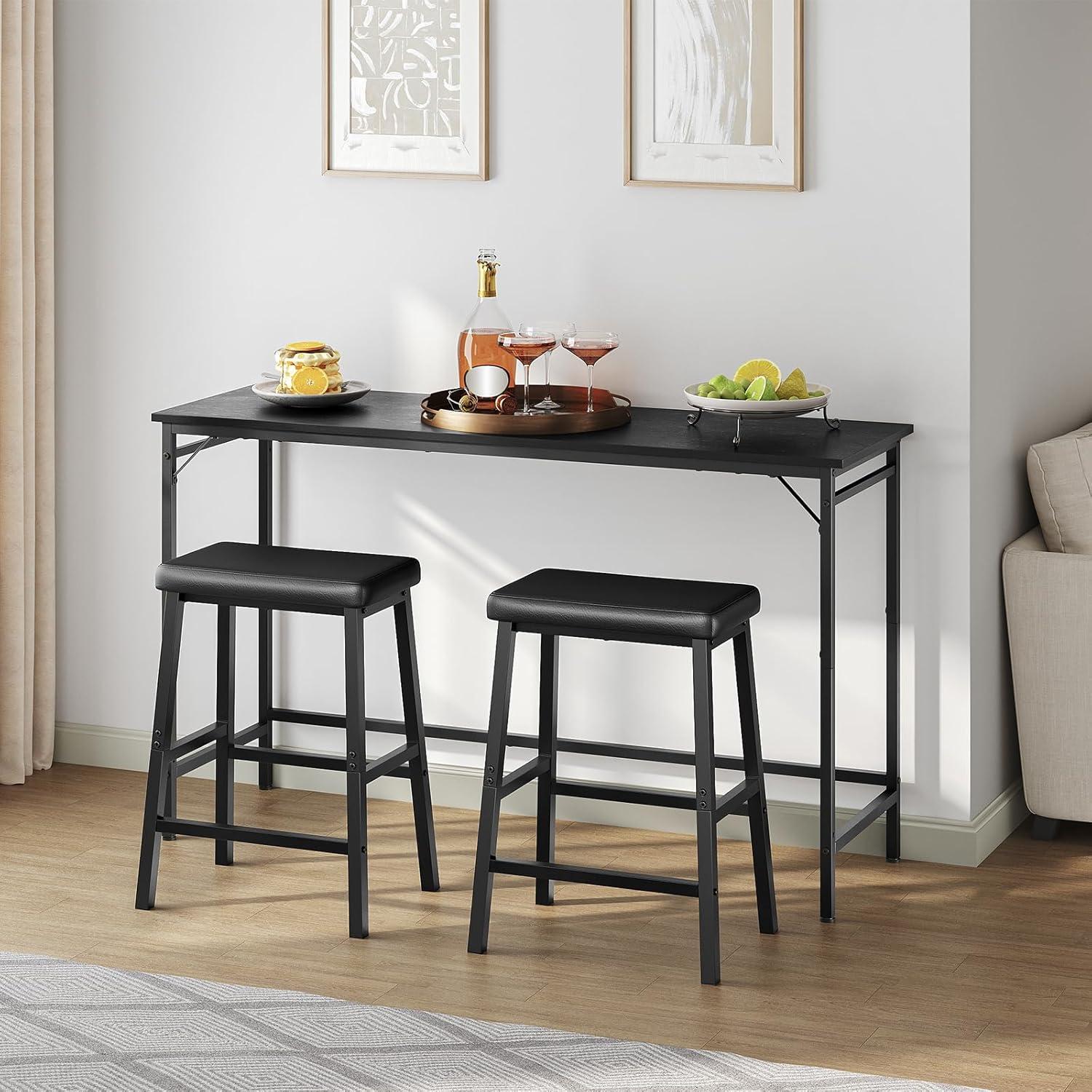 Set de 2 Taburetes de Bar HOOBRO 61 cm Cuero PU Negro